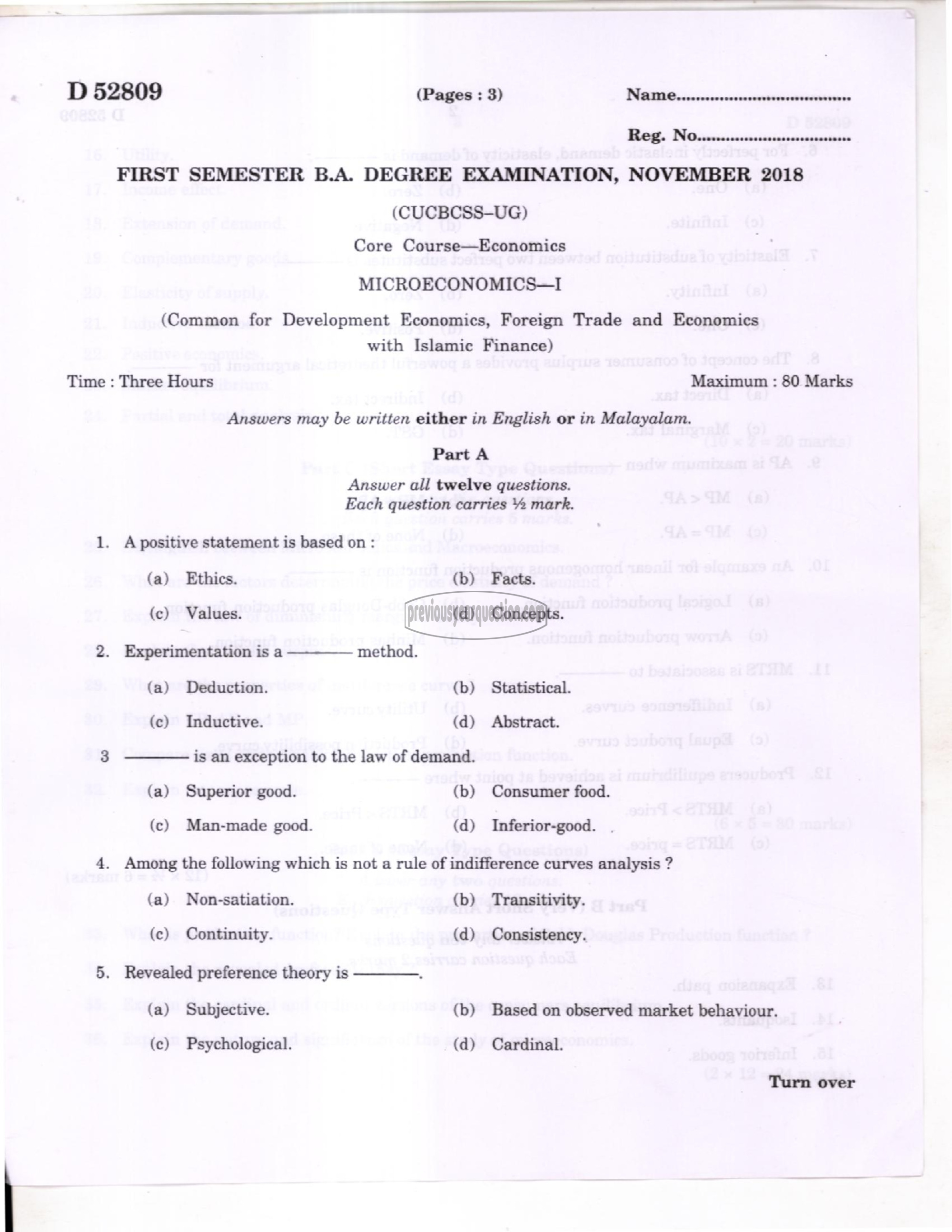 Question Paper - Microeconomics I-1