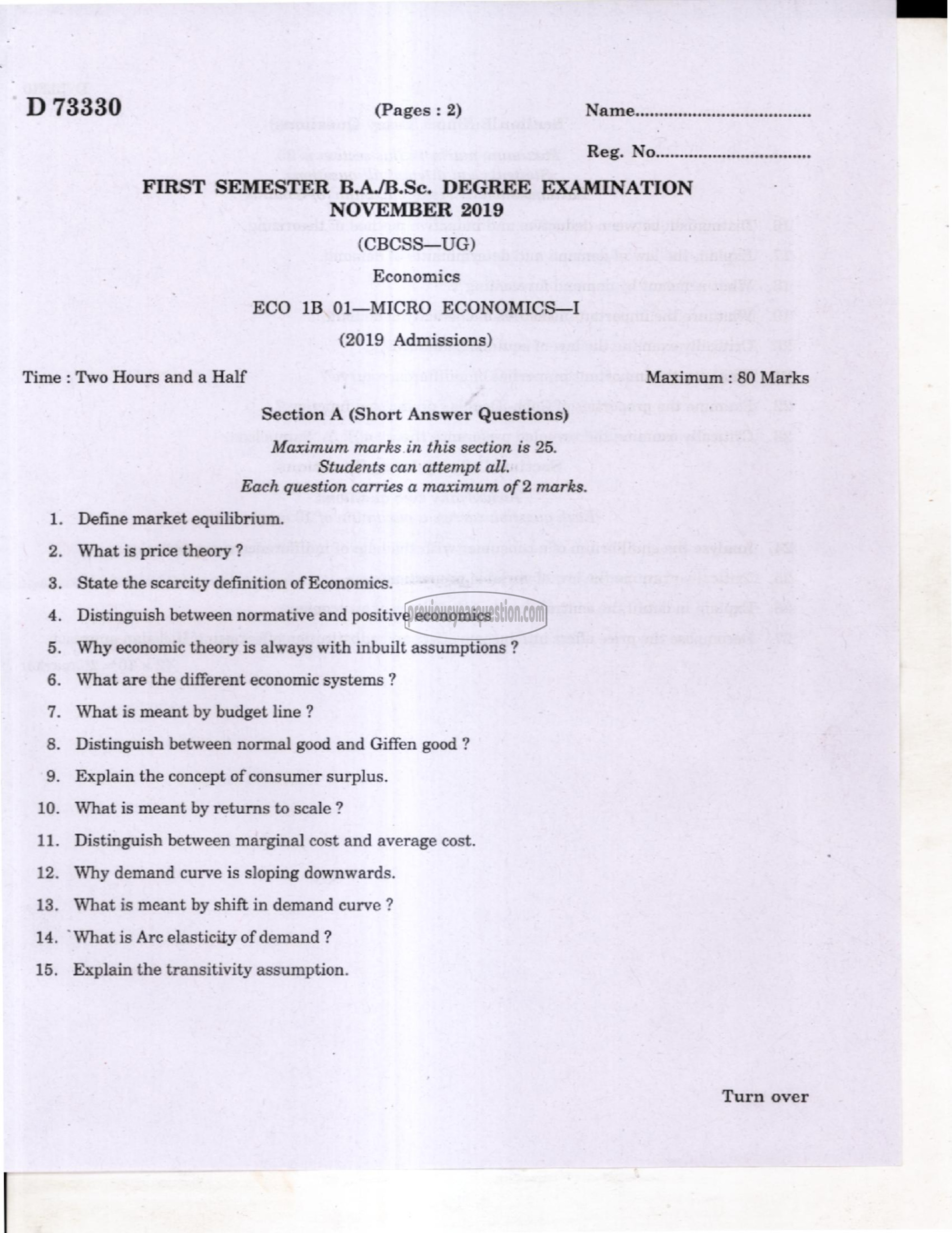 Question Paper - Microeconomics I-1