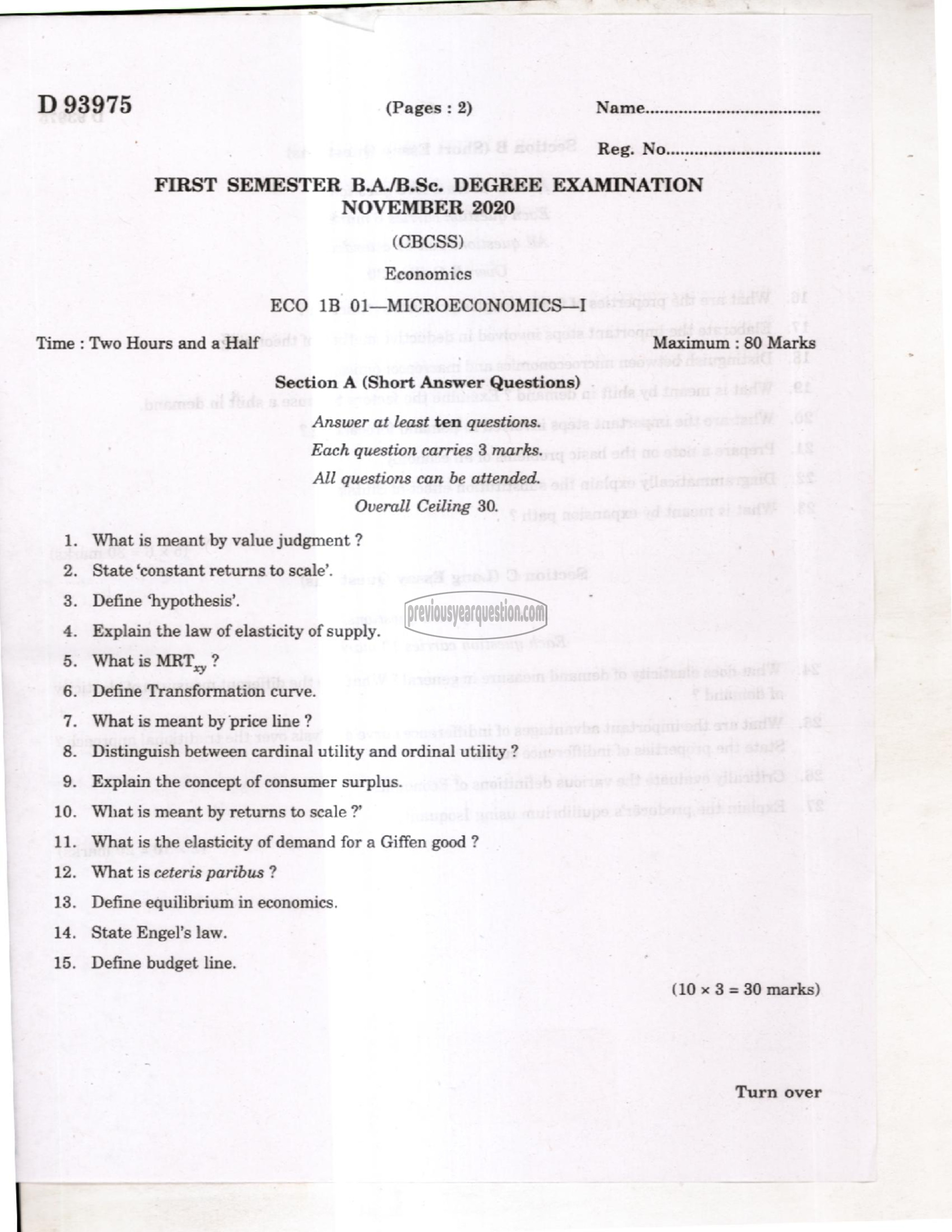 Question Paper - Microeconomics I-1