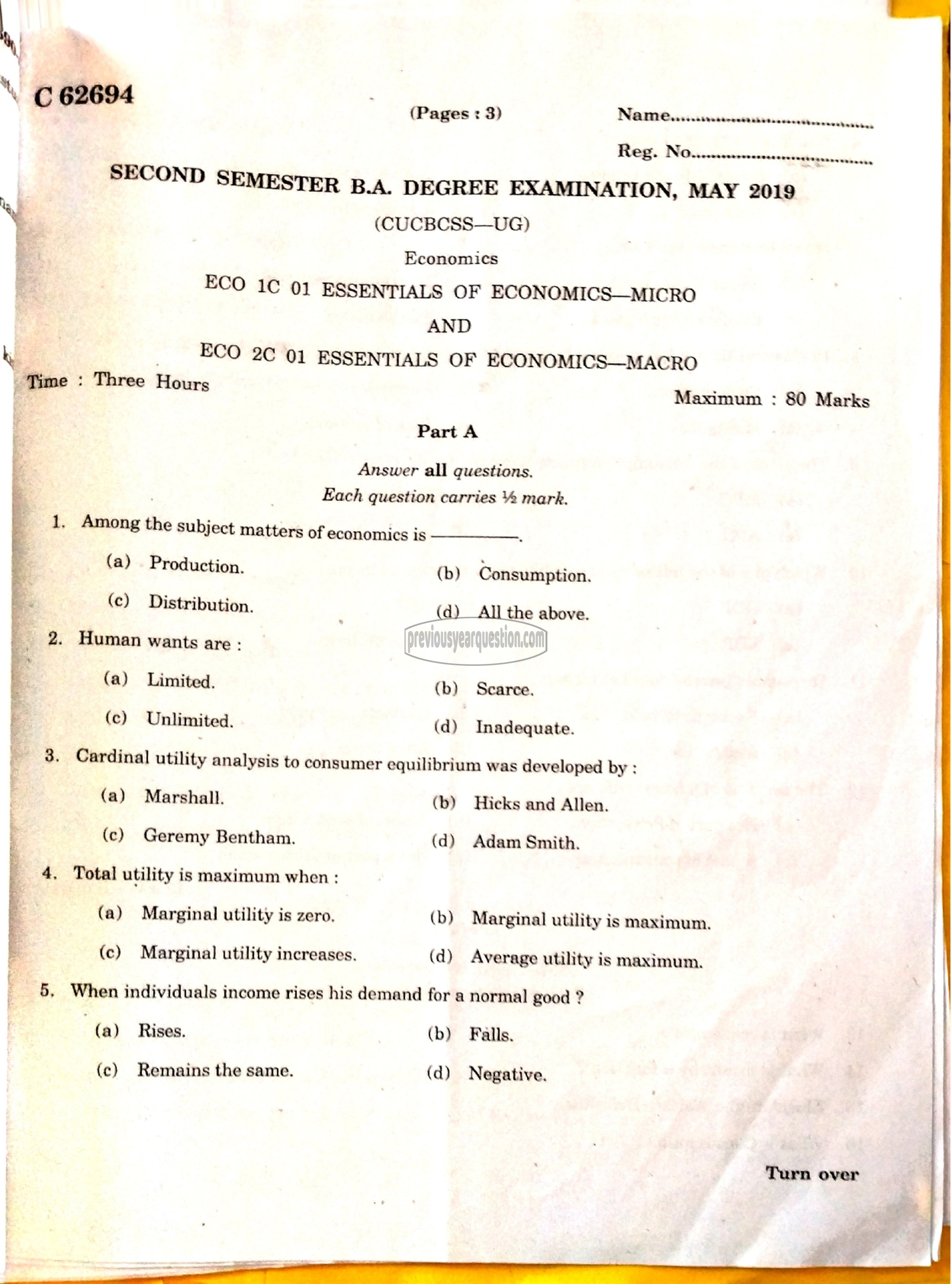 Question Paper - Microeconomic Theory and Policy–I-1