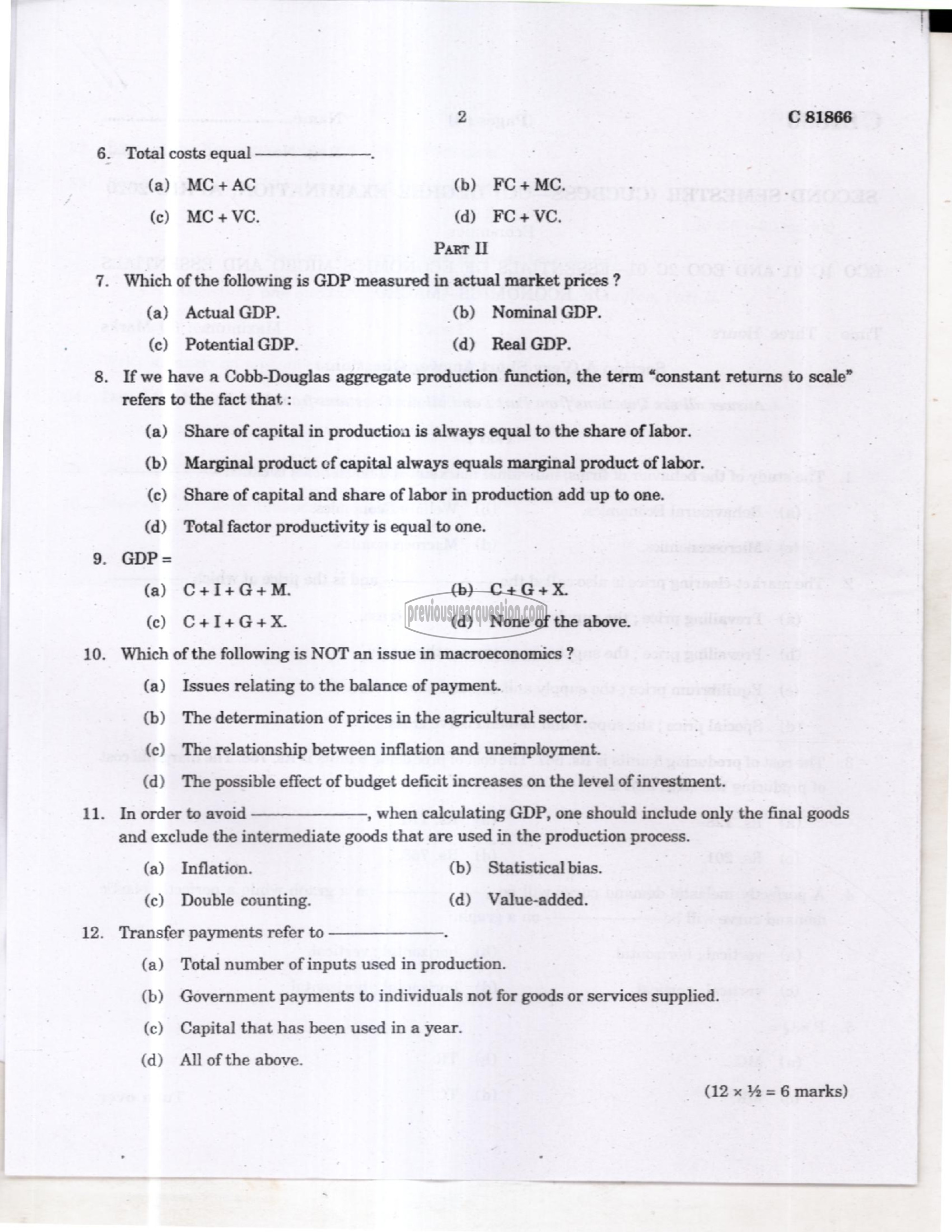 Question Paper - Microeconomic Theory and Policy–I-2