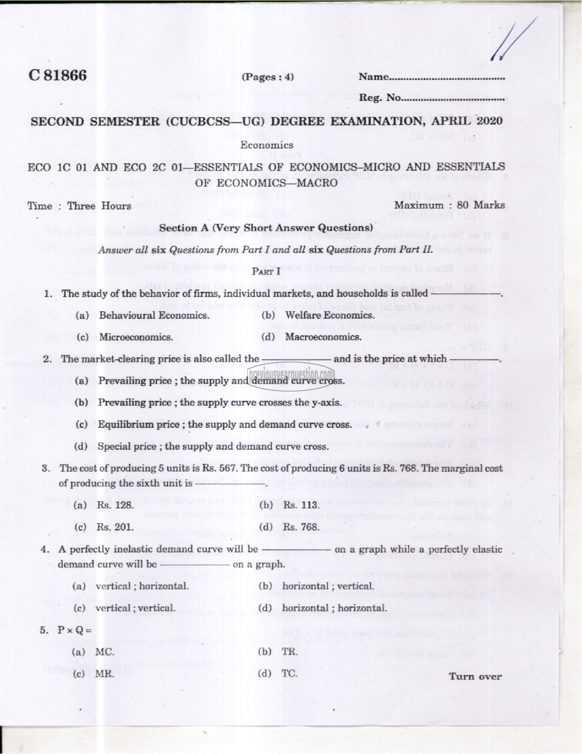 Question Paper - Microeconomic Theory and Policy–I-1