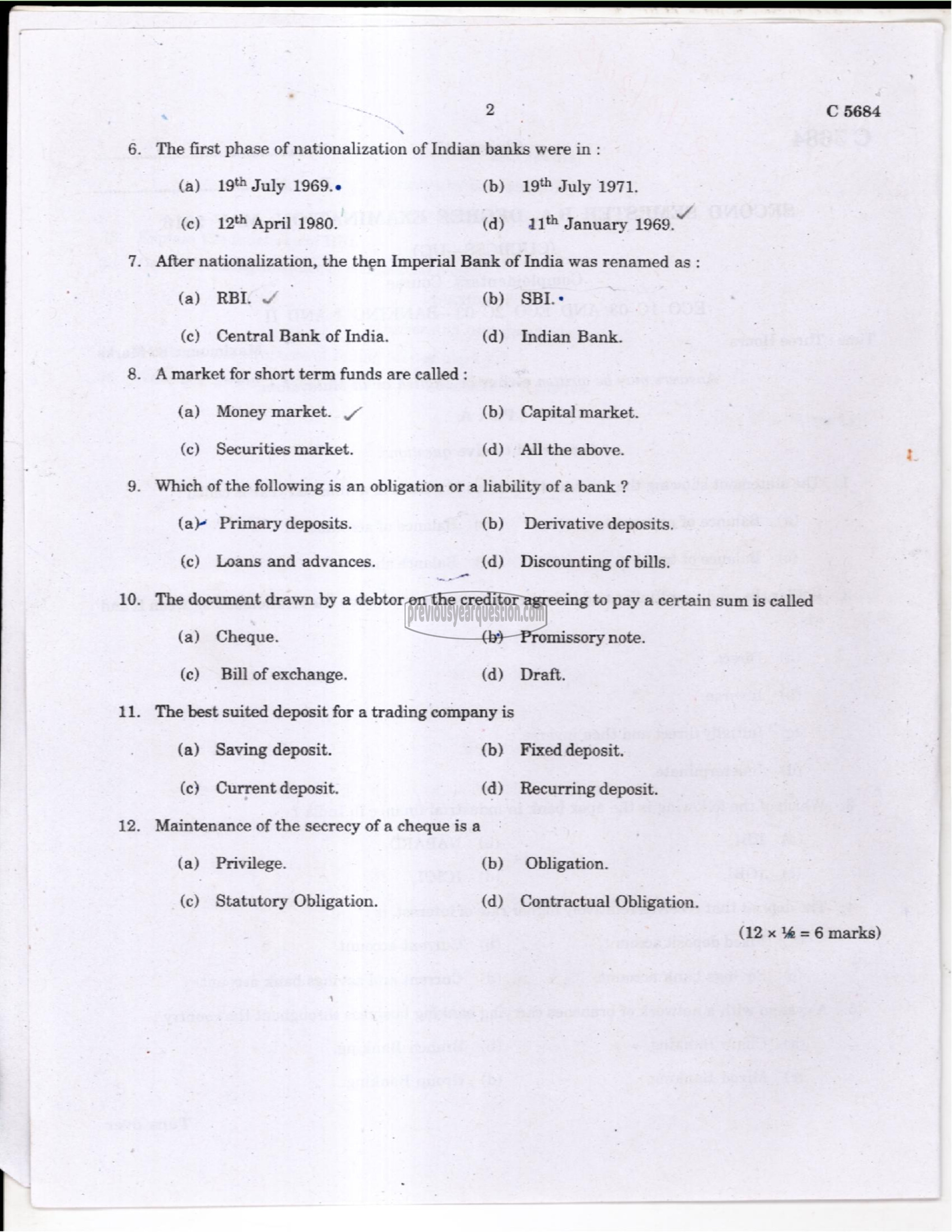 Question Paper - Mathematics for Economics-2