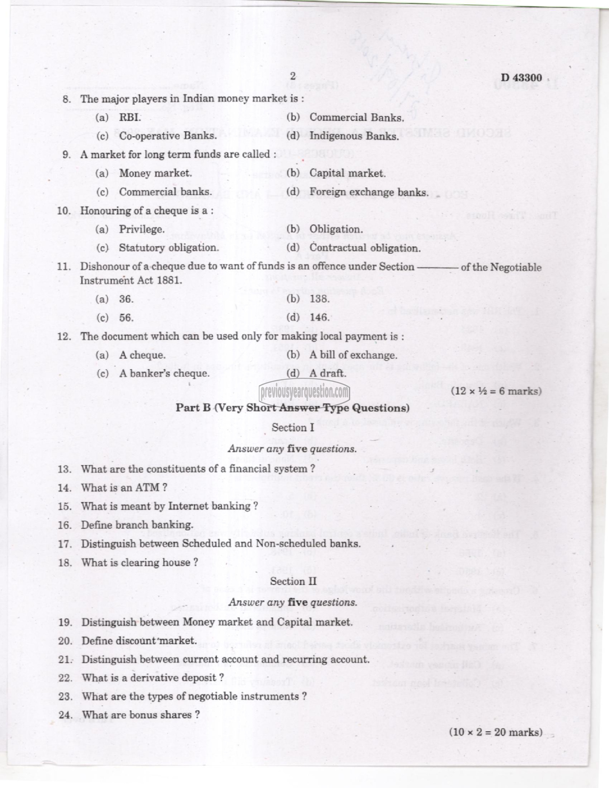 Question Paper - Mathematics for Economics-2