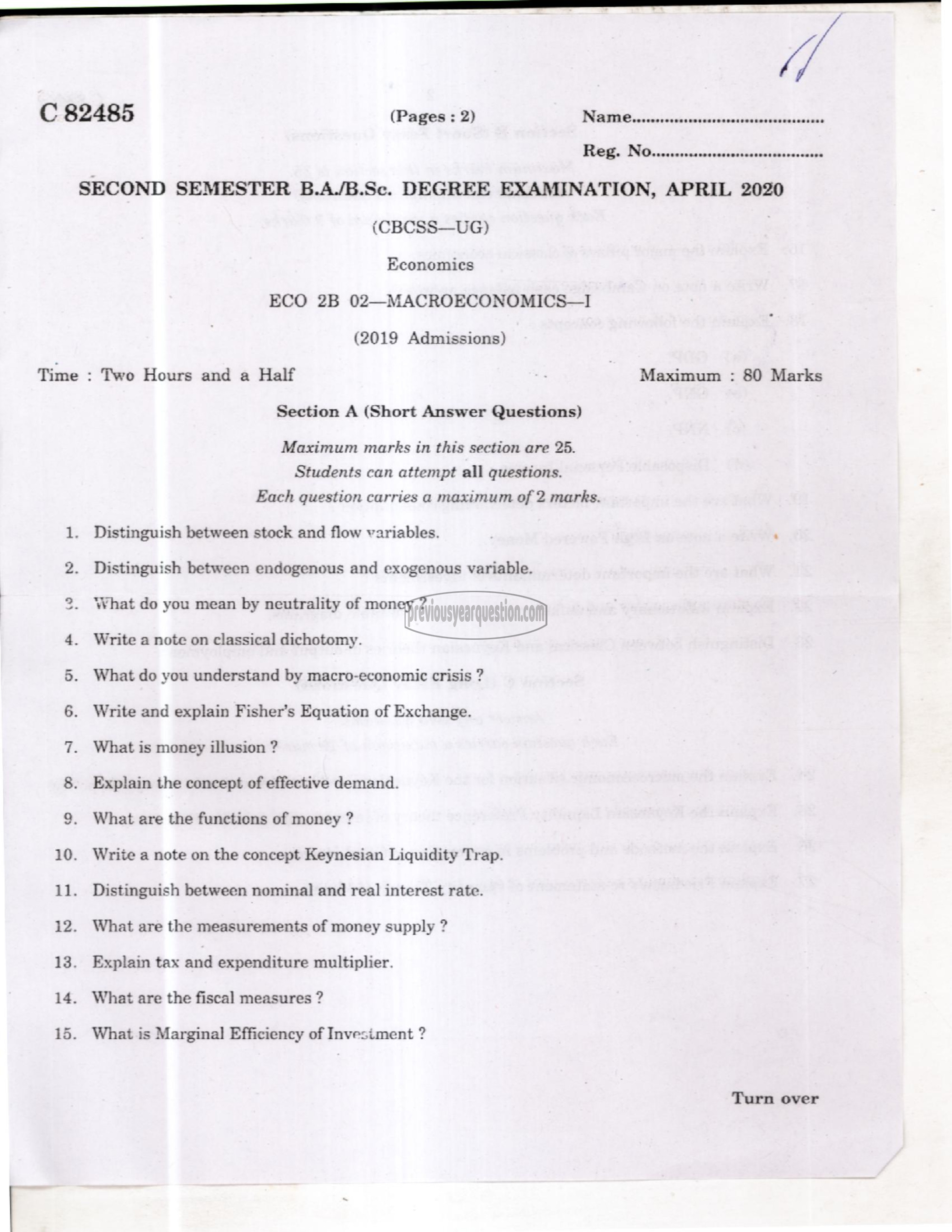 Question Paper - Macroeconomics I-1