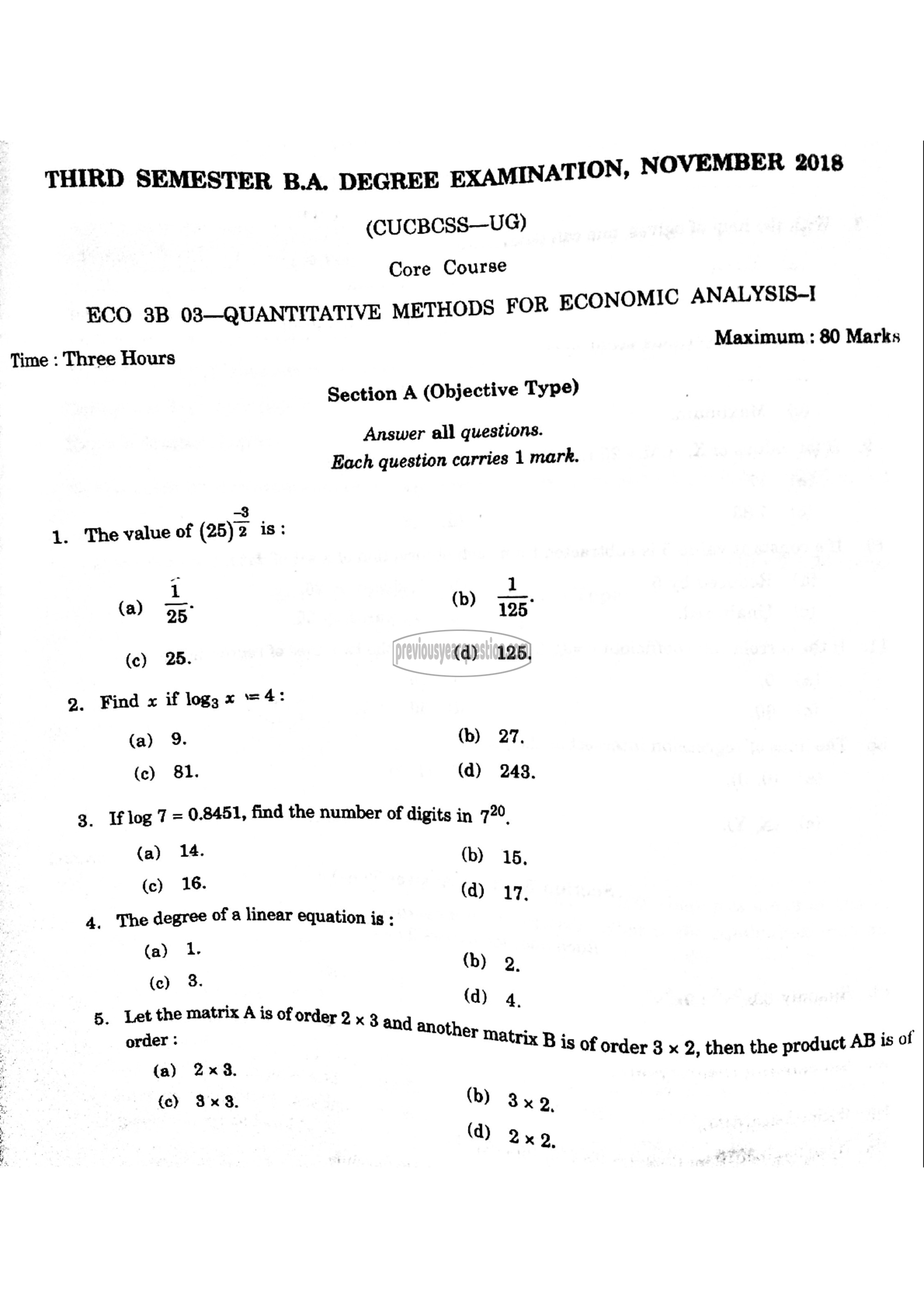 Question Paper - Quantitative Methods for Economic Analysis I-1