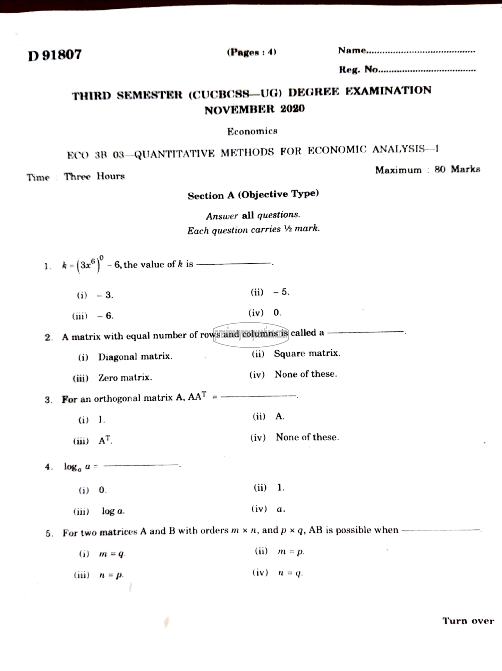 Question Paper - Quantitative Methods for Economic Analysis I-1