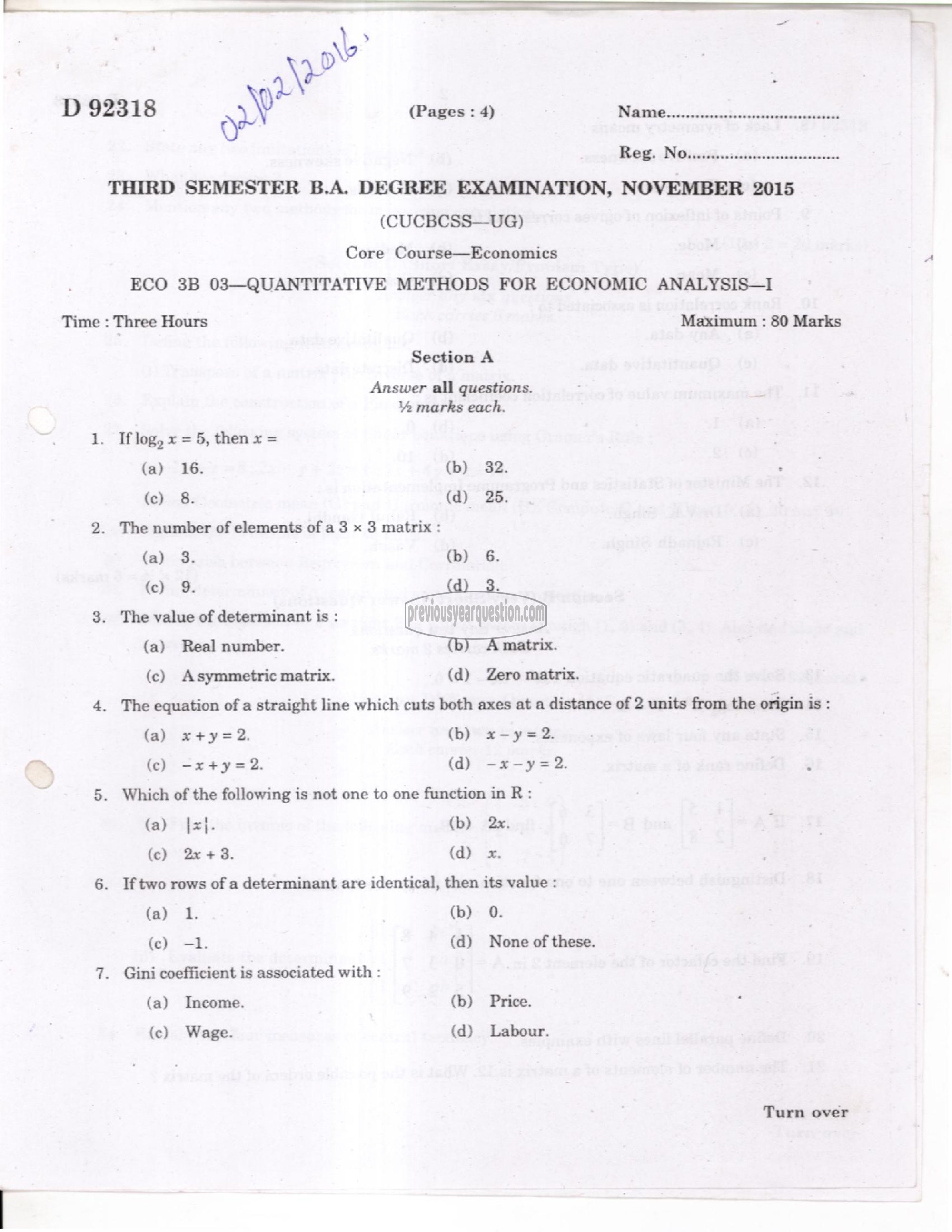 Question Paper - Quantitative Methods for Economic Analysis I-1