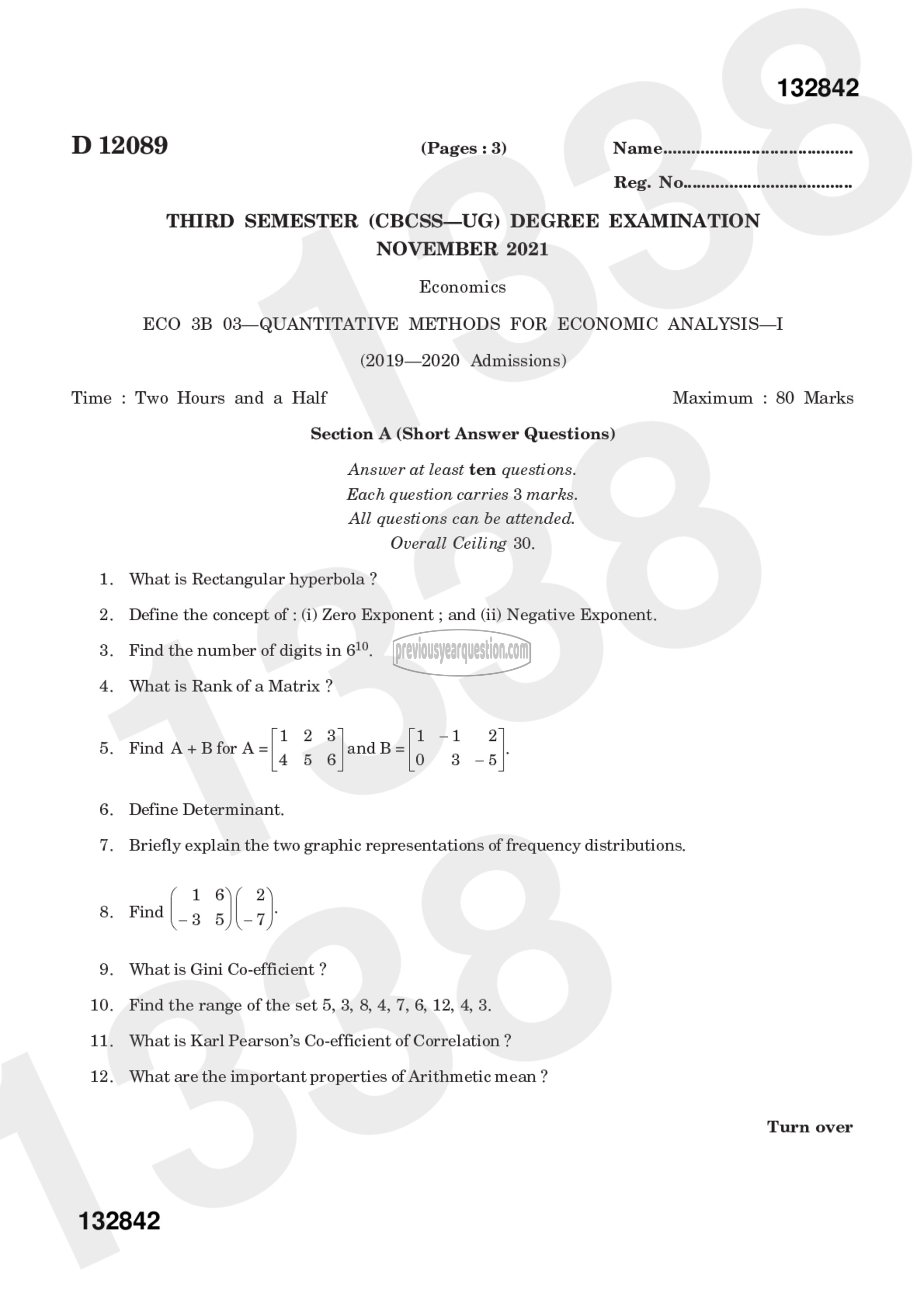 Question Paper - Quantitative Methods for Economic Analysis I-1