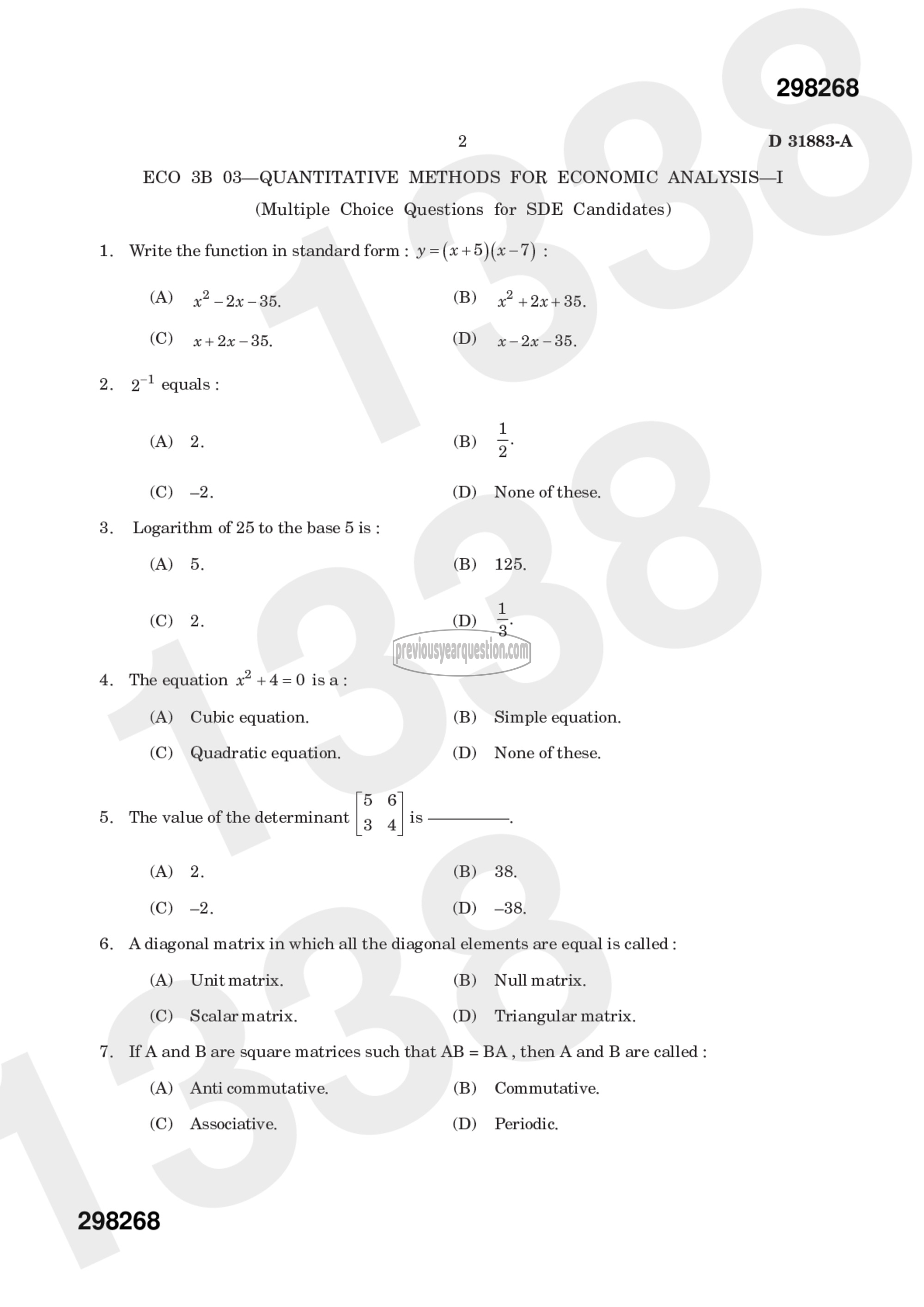 Question Paper - Quantitative Methods for Economic Analysis I-5