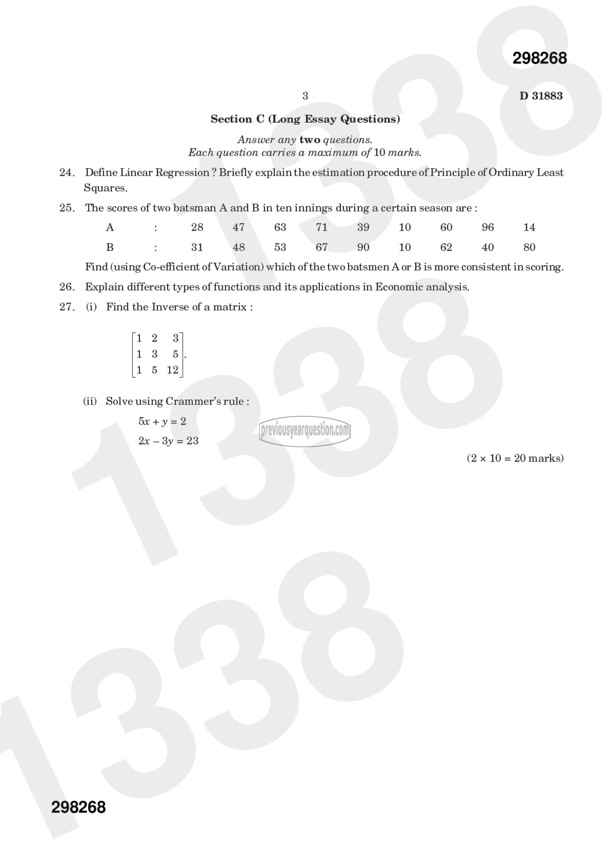 Question Paper - Quantitative Methods for Economic Analysis I-3