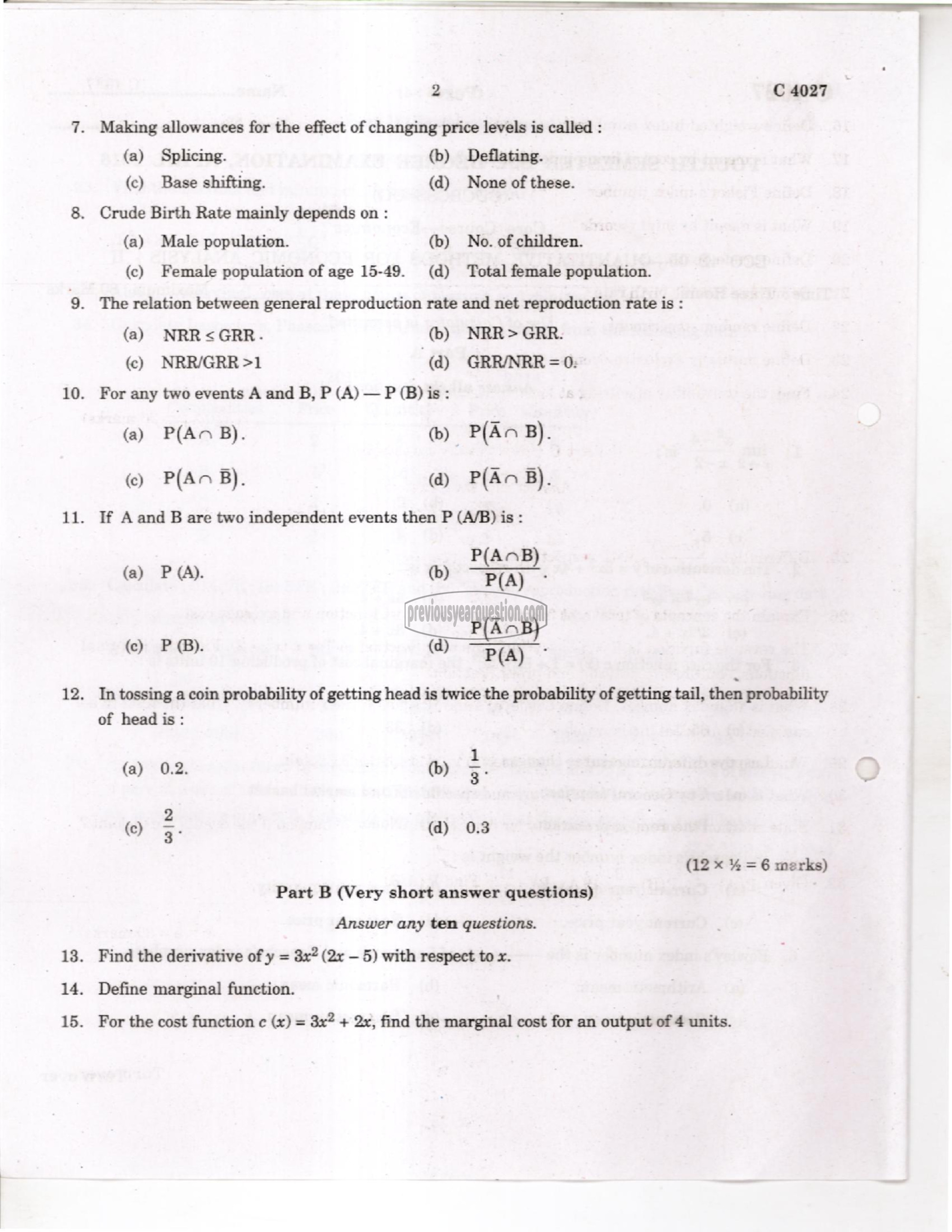 Question Paper - Quantitative Methods for Economic Analysis II-2