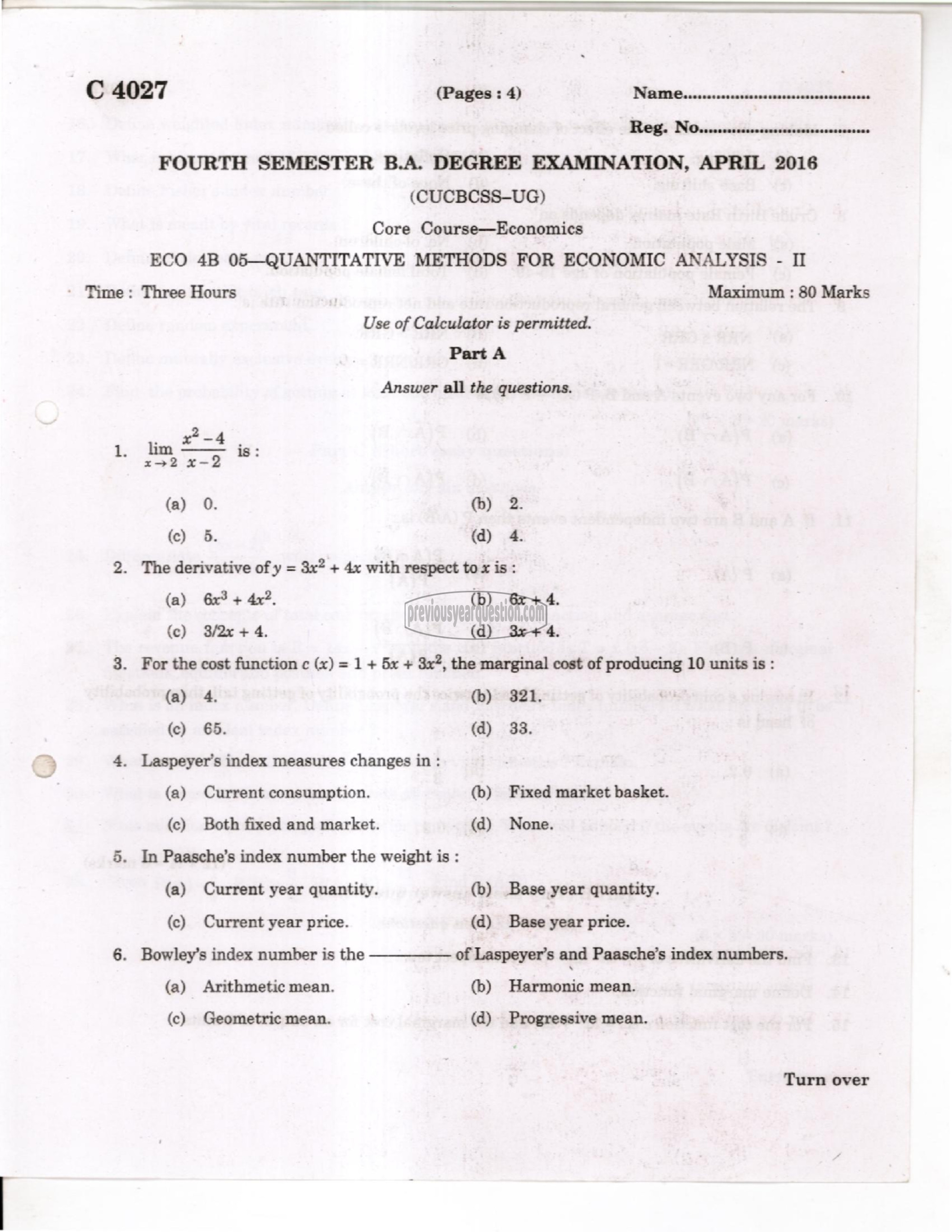 Question Paper - Quantitative Methods for Economic Analysis II-1