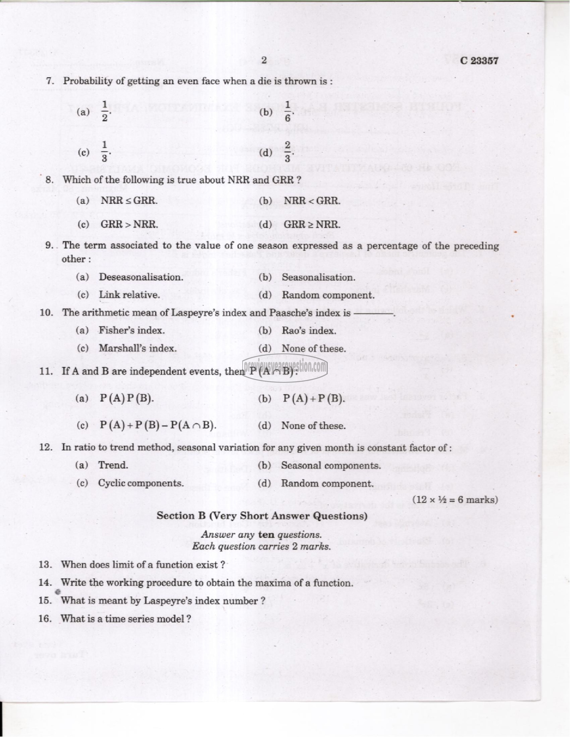 Question Paper - Quantitative Methods for Economic Analysis II-2