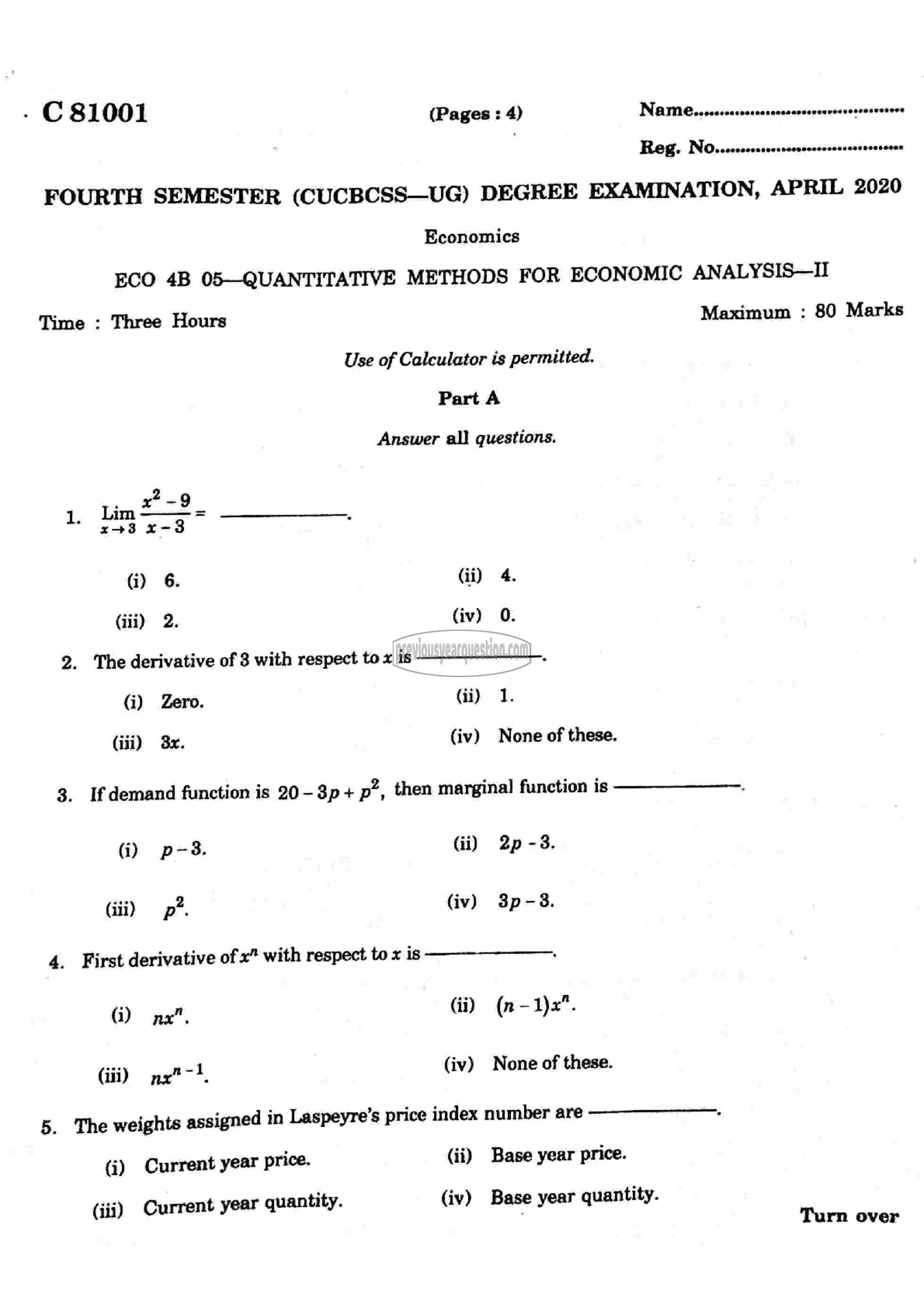 Question Paper - Quantitative Methods for Economic Analysis II-1