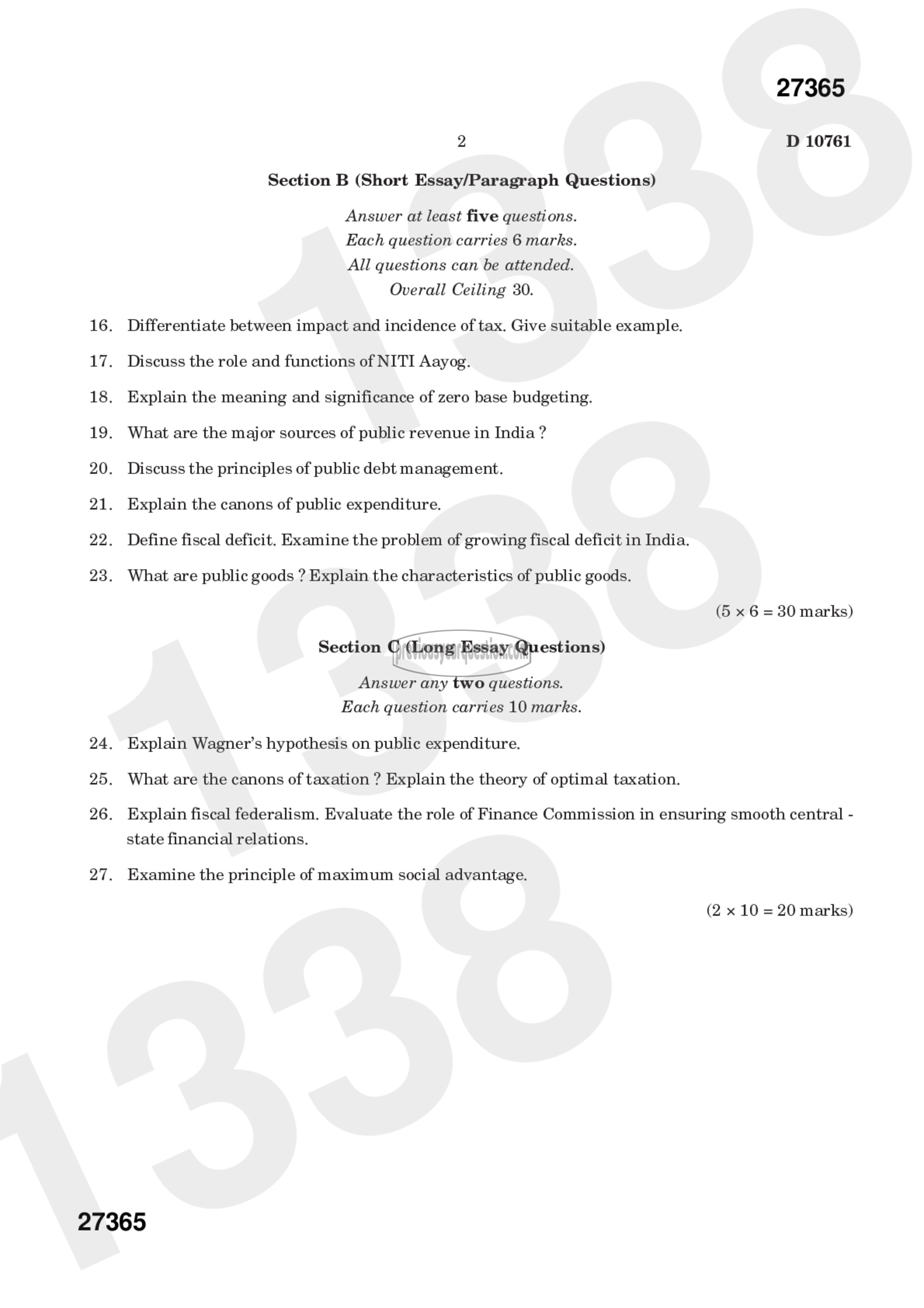 Question Paper - Fiscal Economics-2