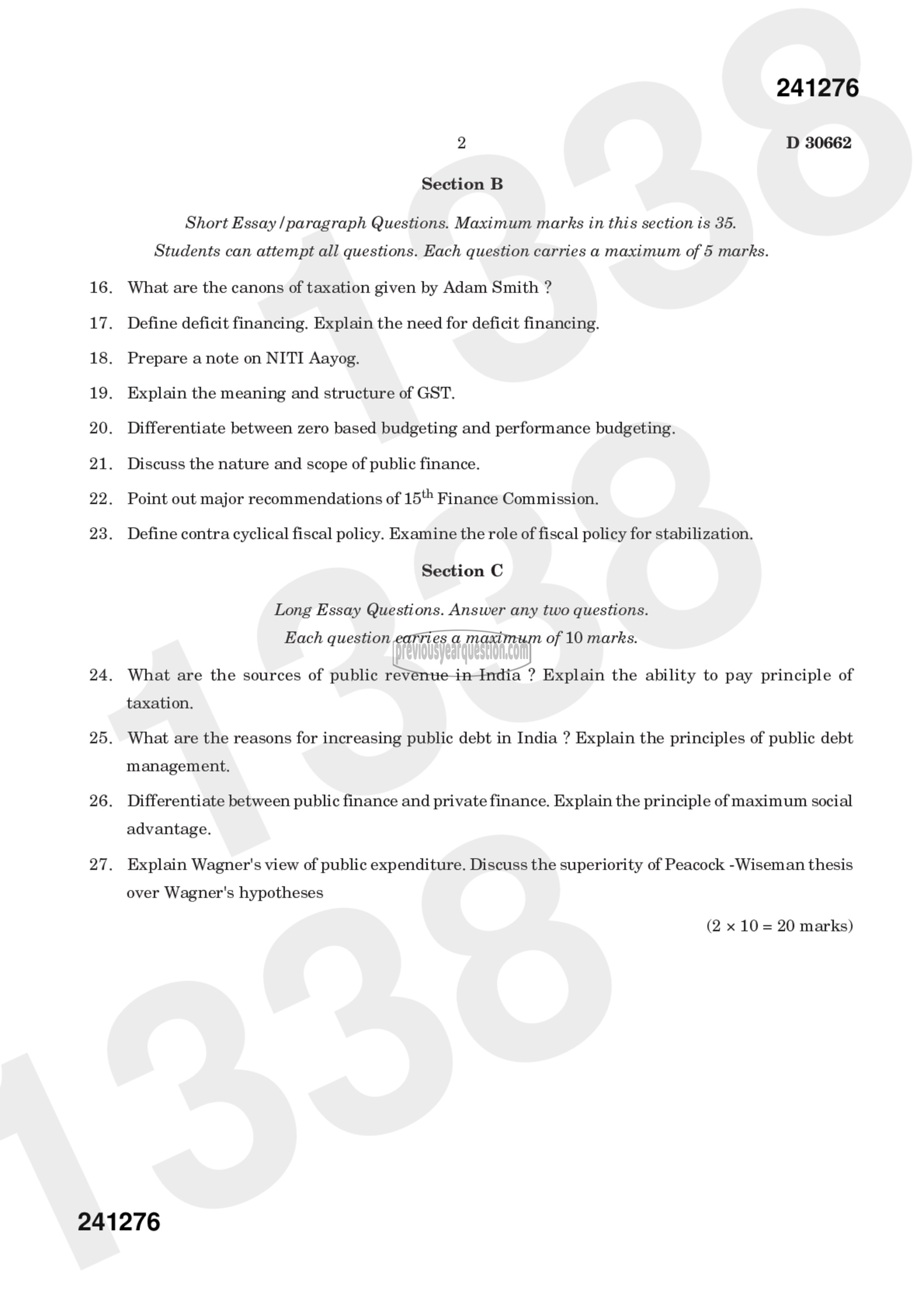 Question Paper - Fiscal Economics-2