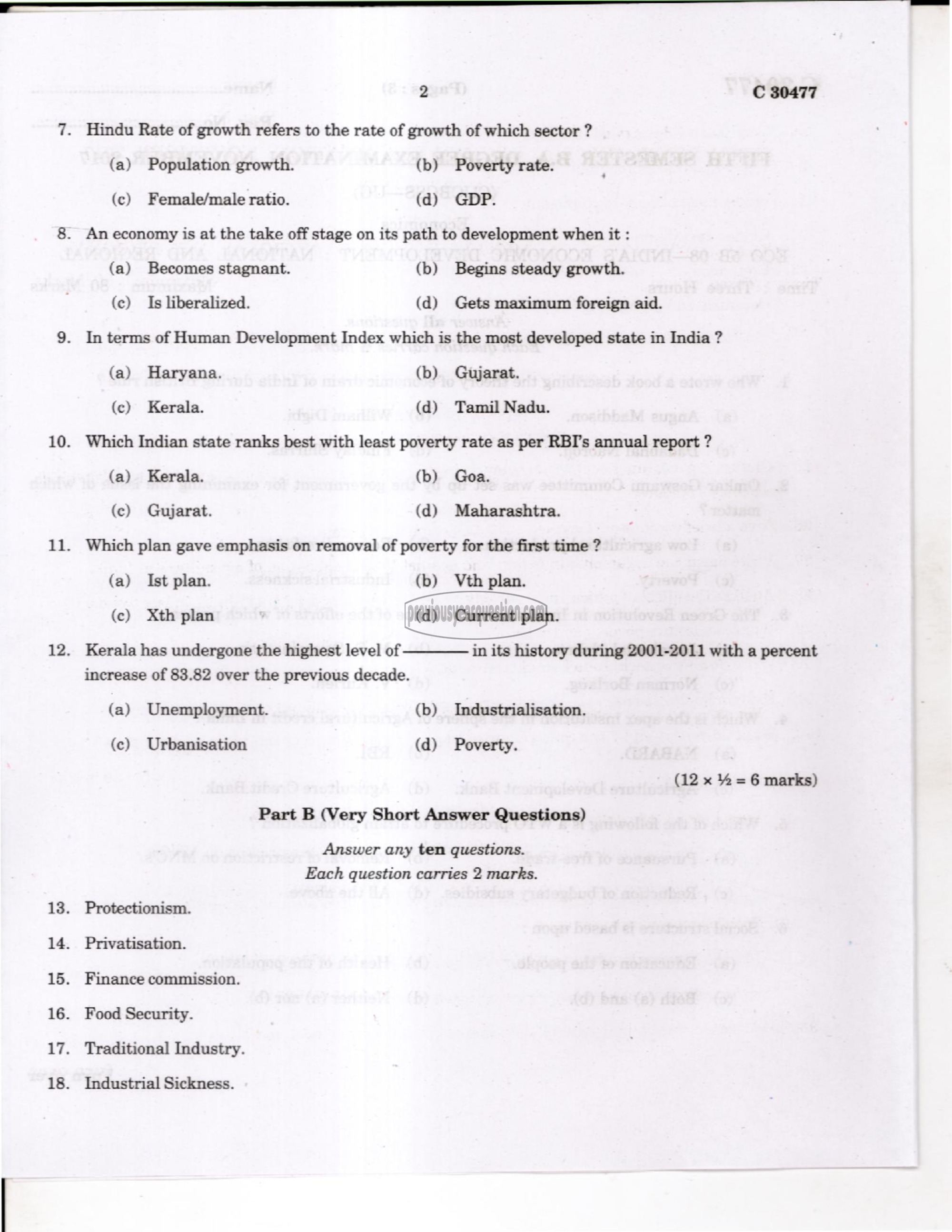 Question Paper - Indian Economic Development-2