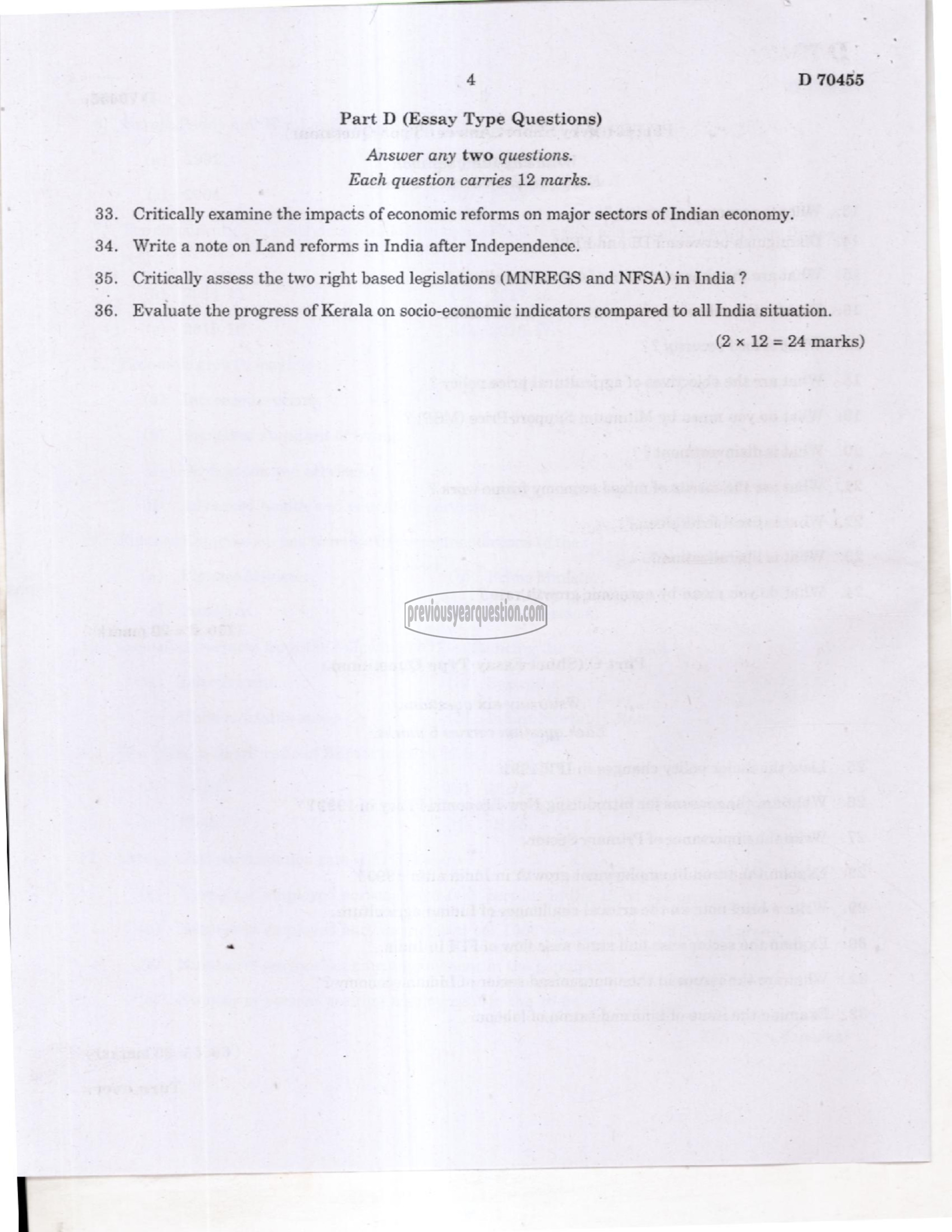 Question Paper - Indian Economic Development-4