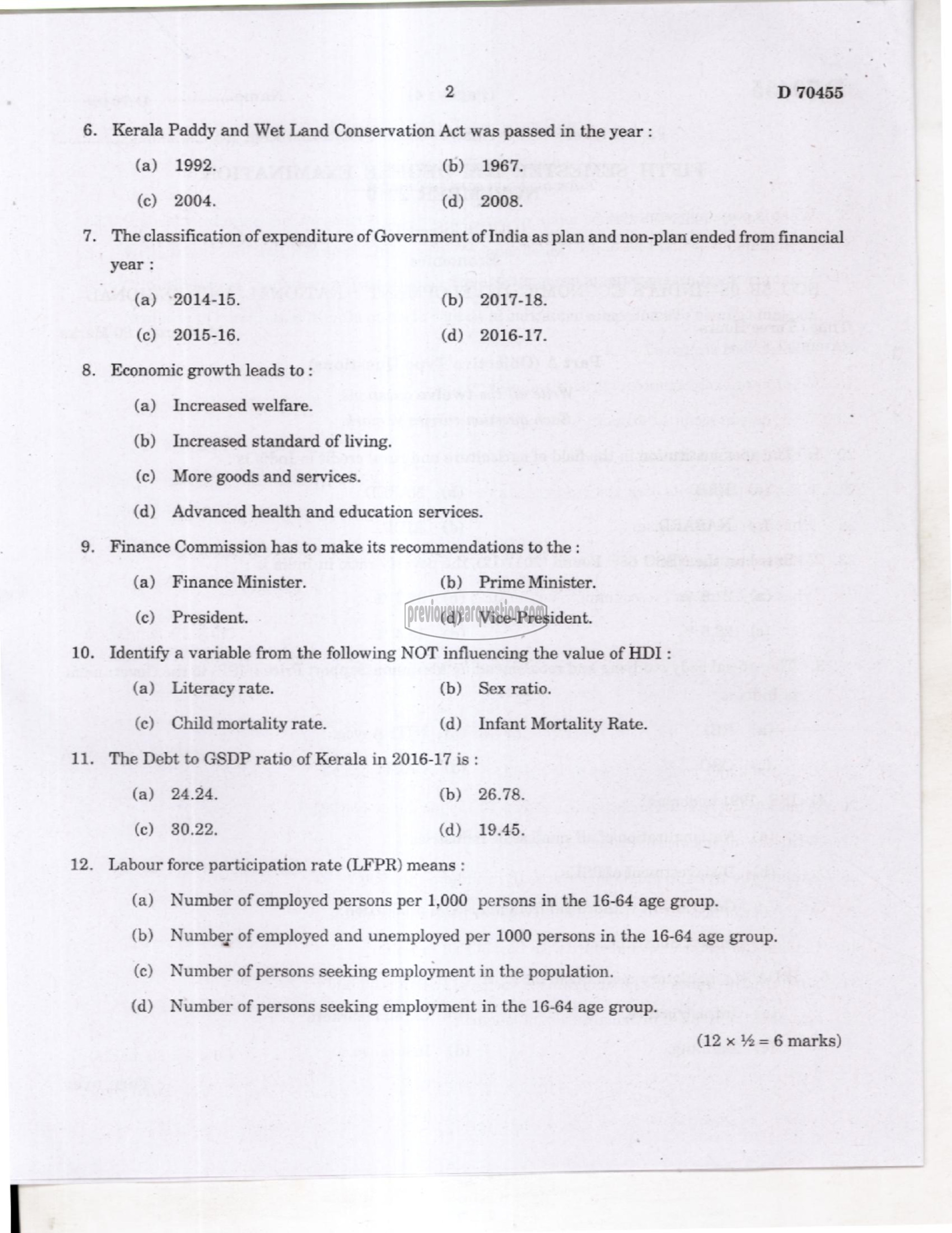 Question Paper - Indian Economic Development-2