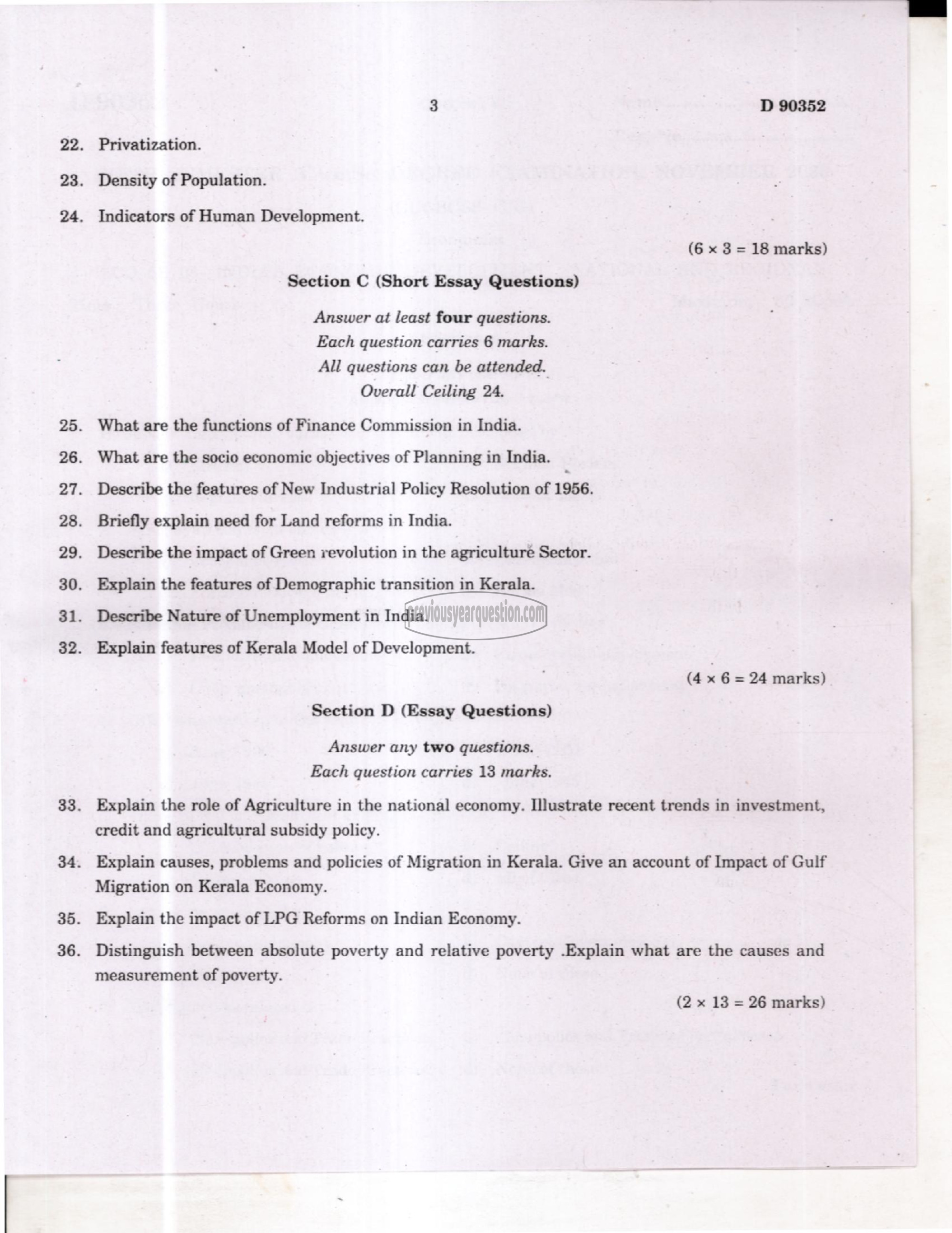 Question Paper - Indian Economic Development-3