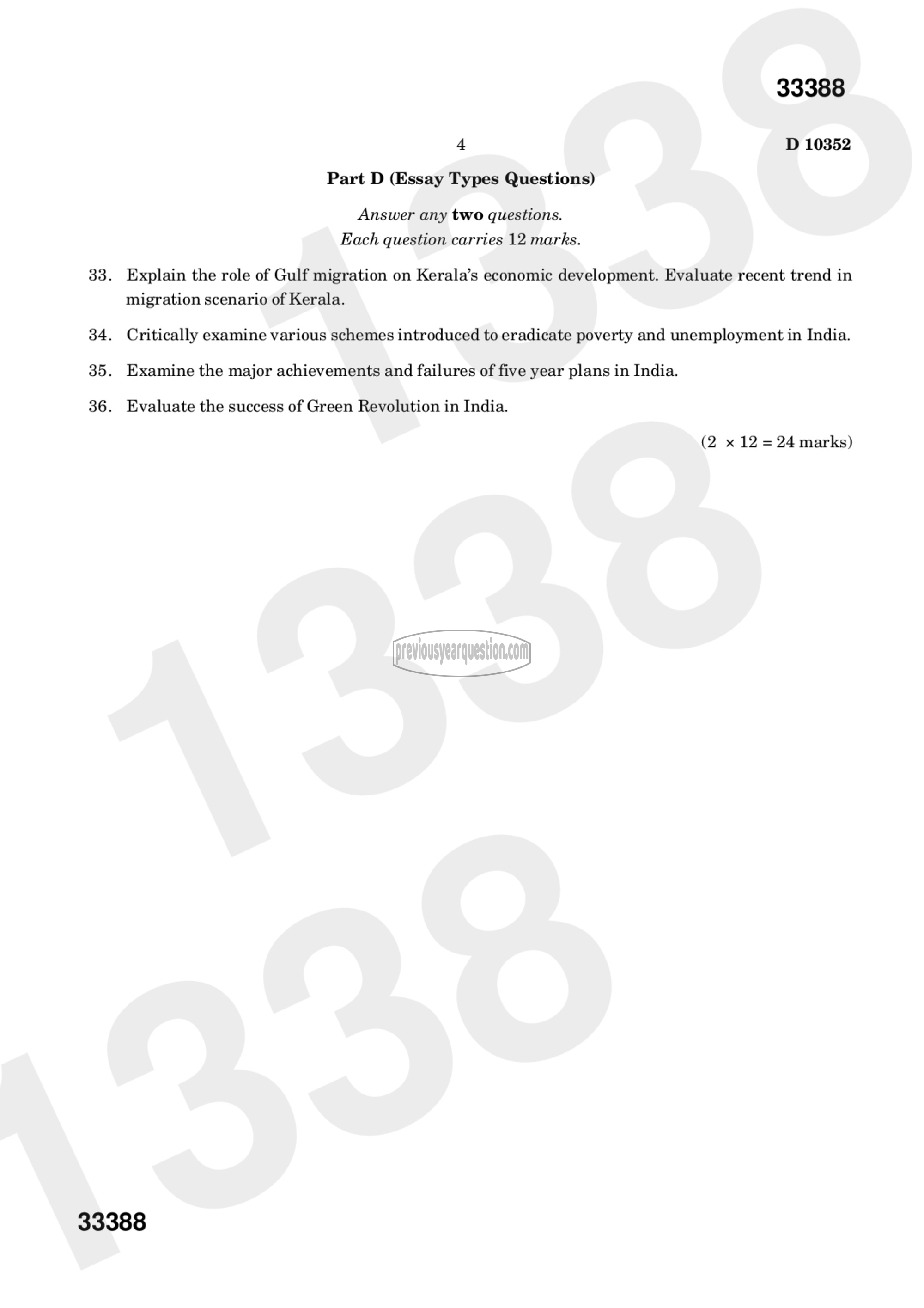 Question Paper - Indian Economic Development-4