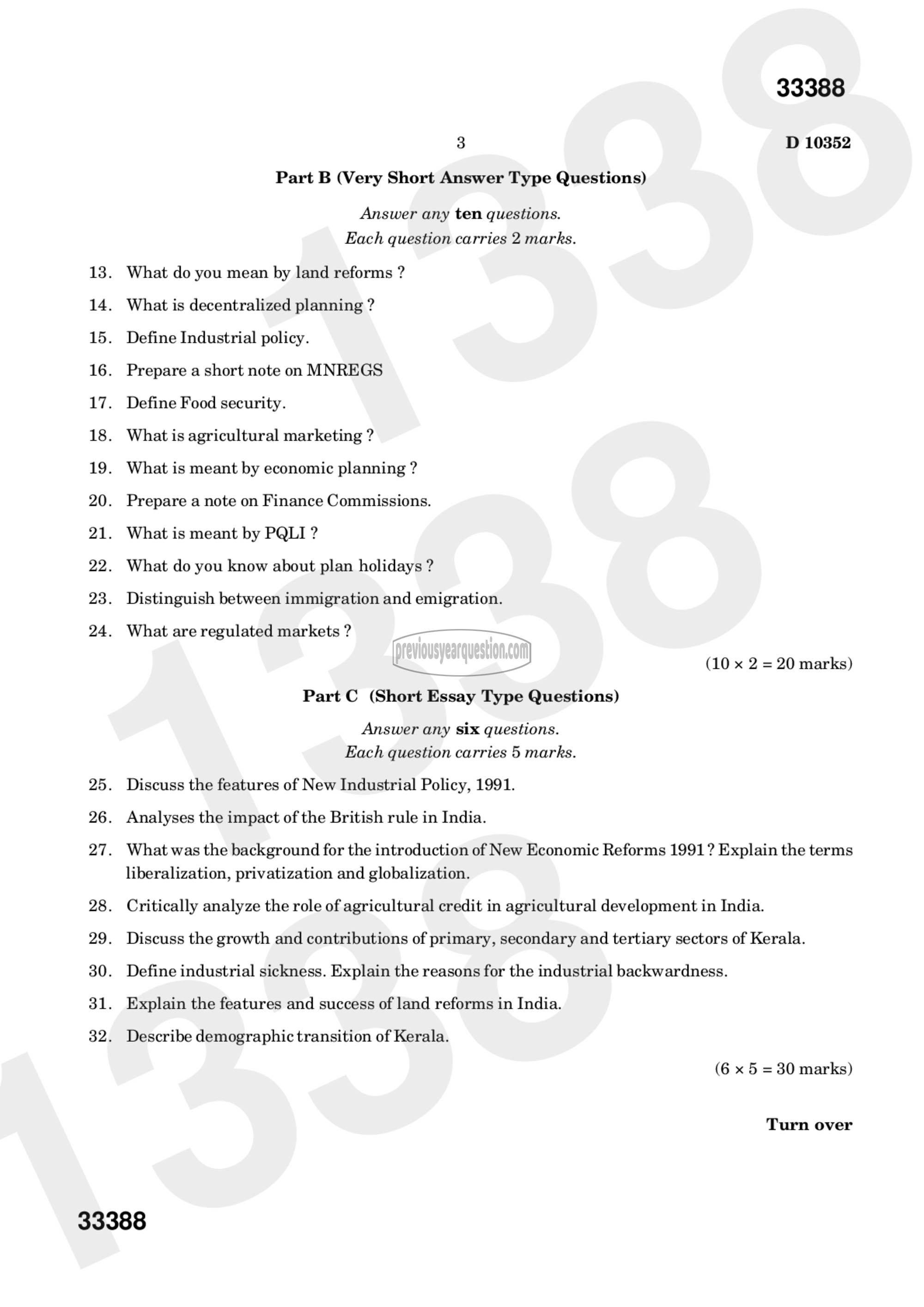 Question Paper - Indian Economic Development-3