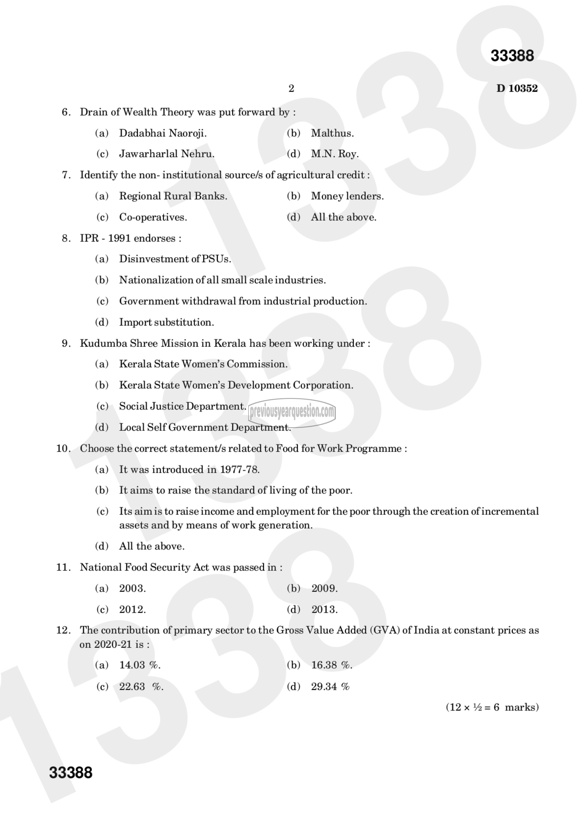 Question Paper - Indian Economic Development-2