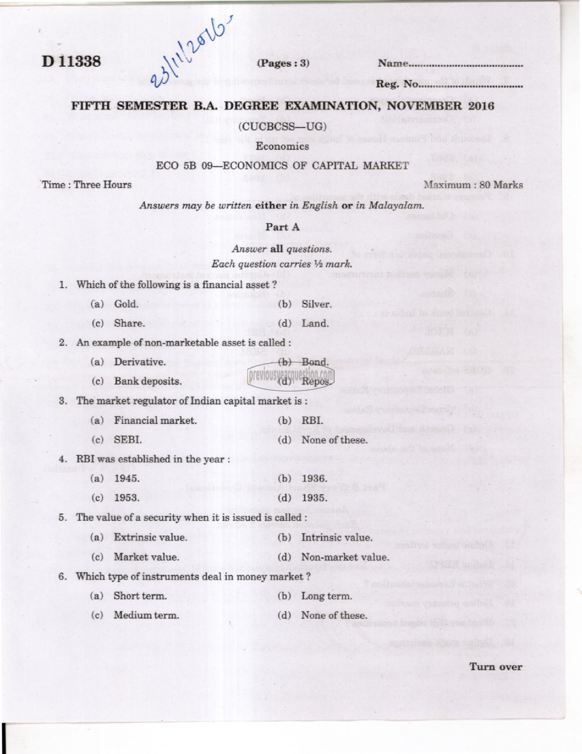 Question Paper - Economics of Capital Market-1