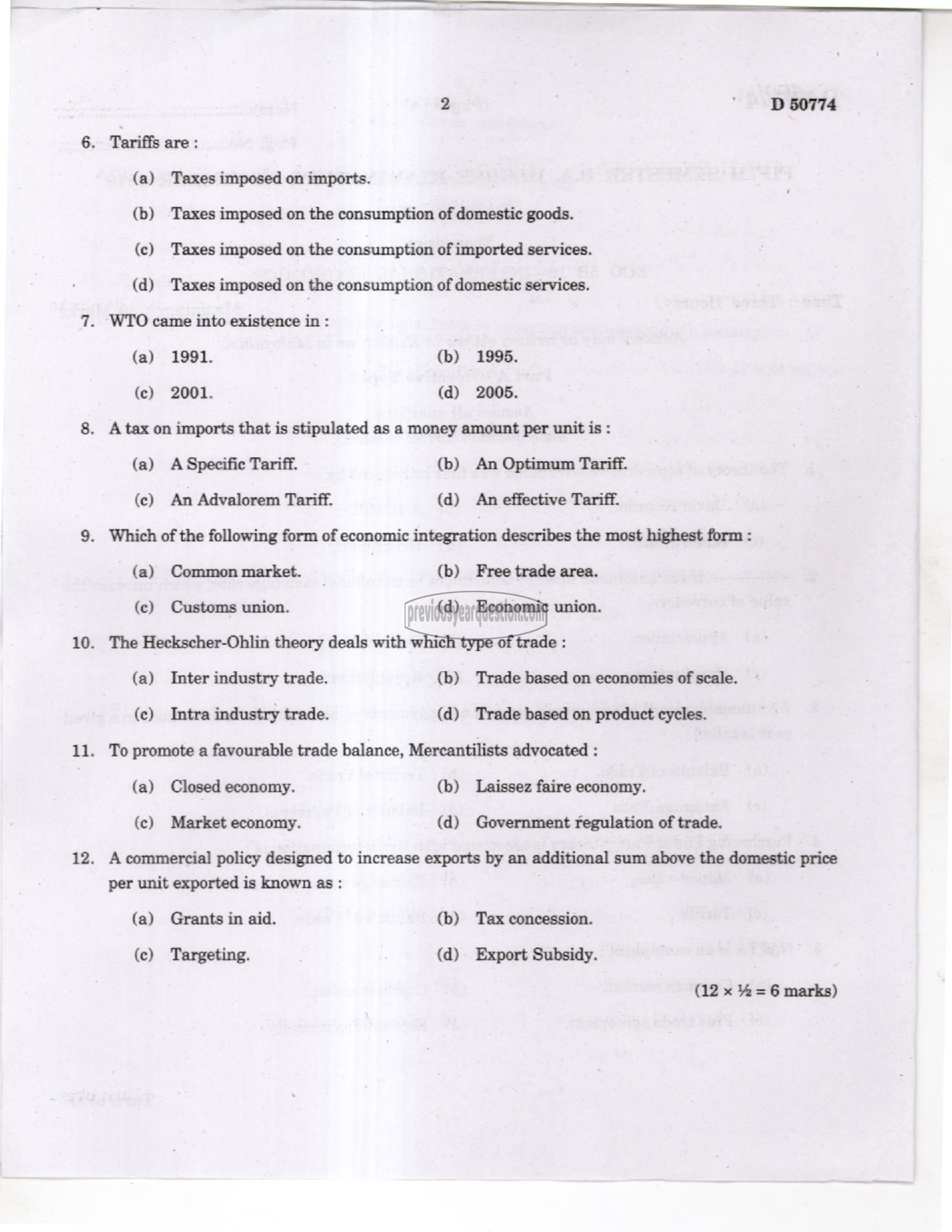 Question Paper - Mathematical Economics-2