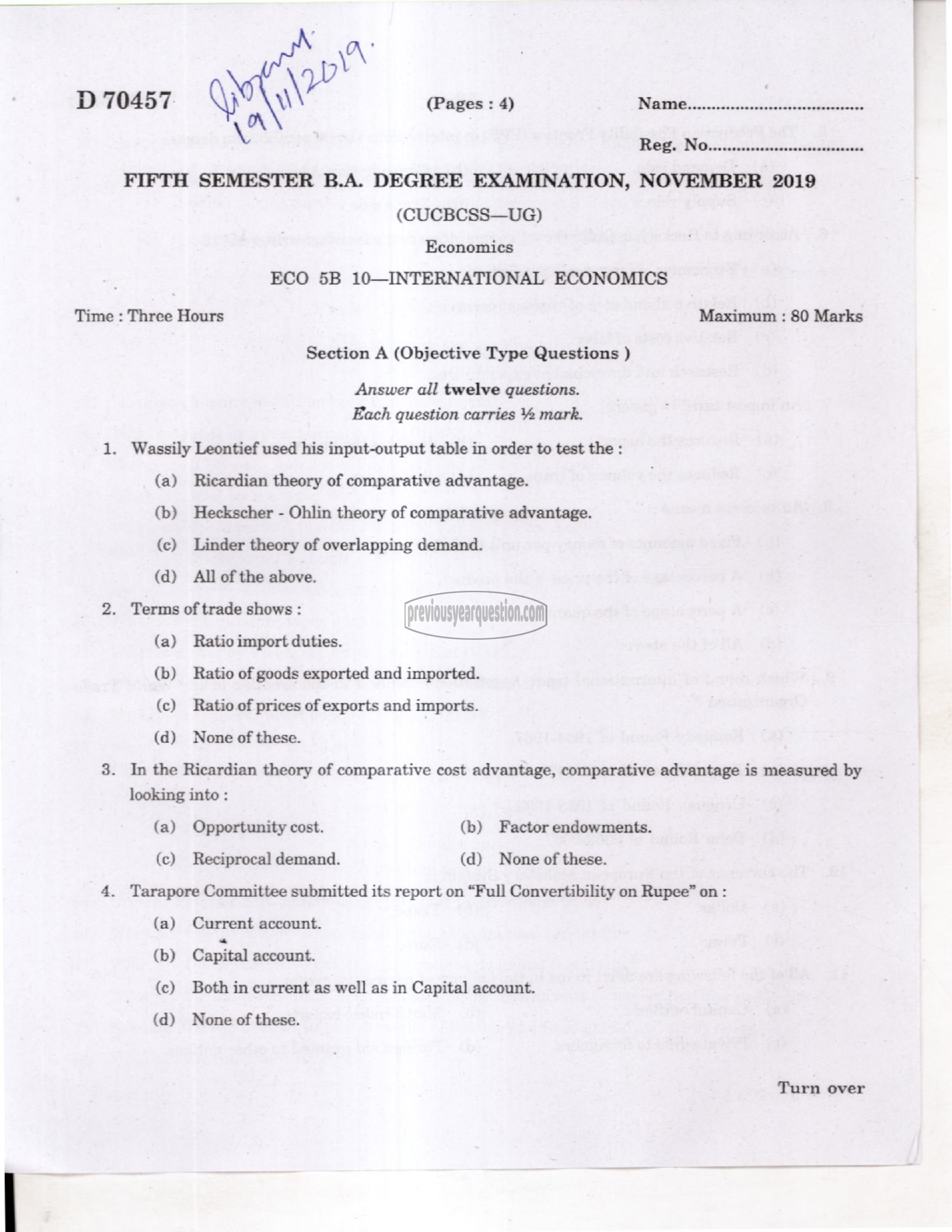 Question Paper - Mathematical Economics-1