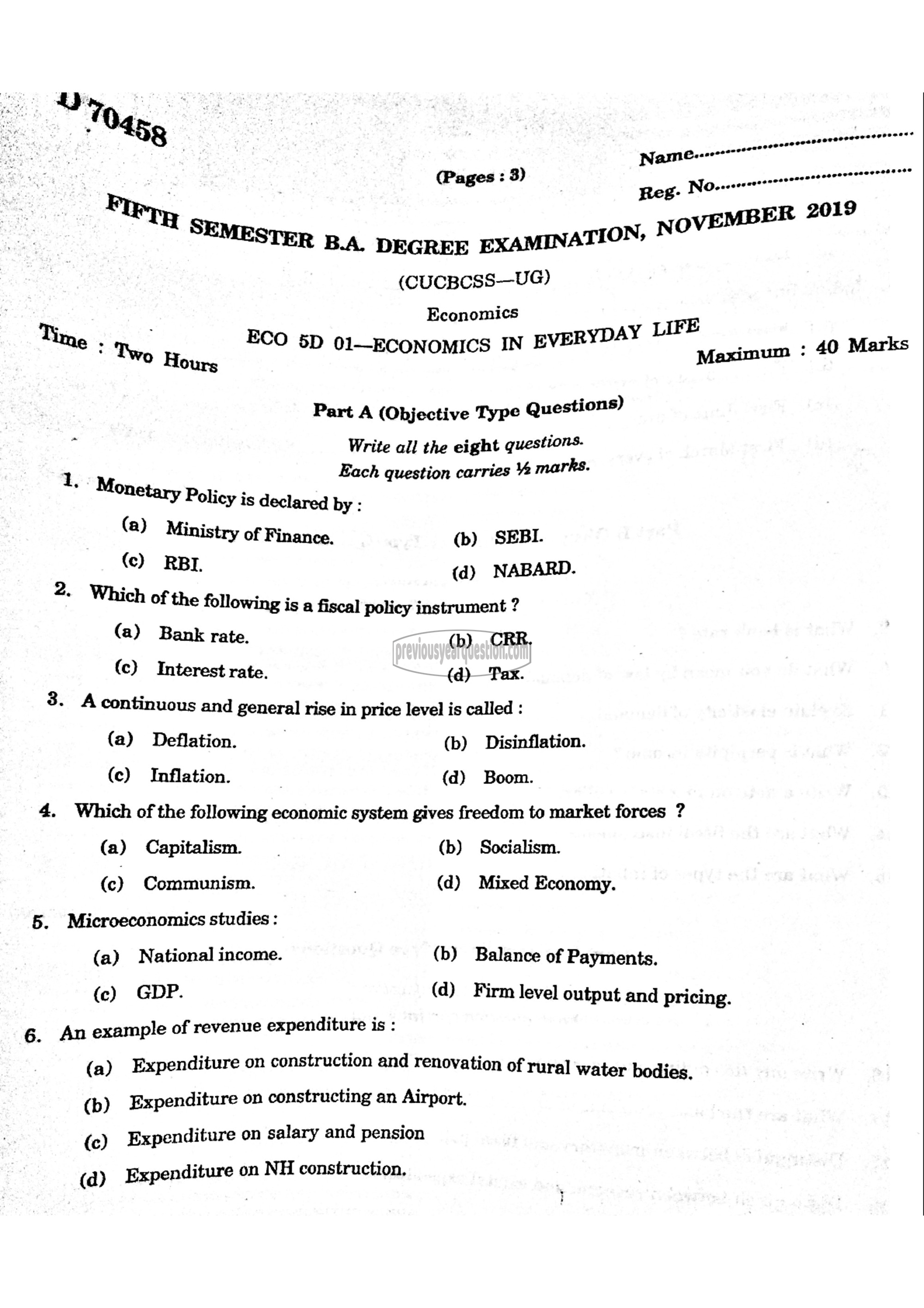 Question Paper - Economics in Everyday Life-1