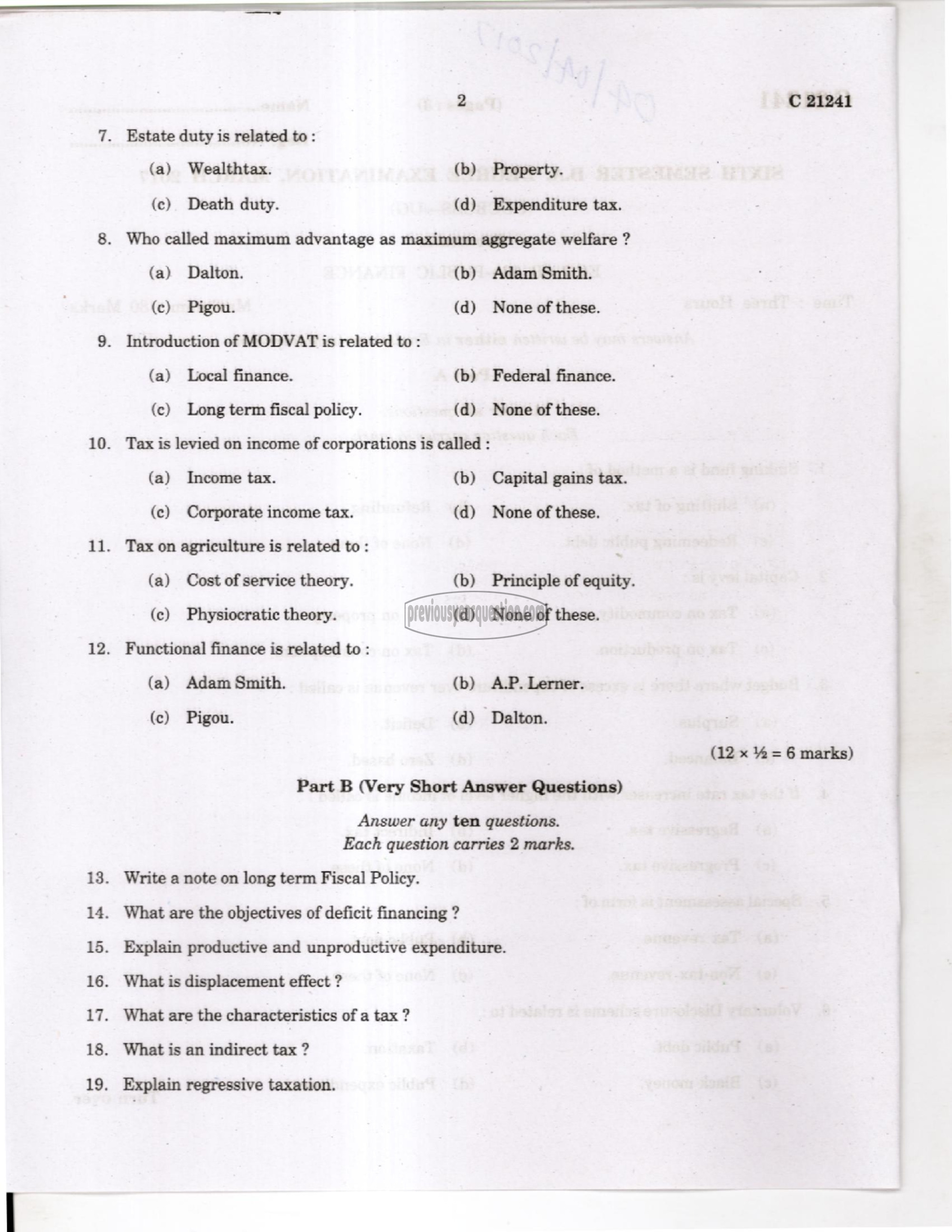 Question Paper - Development of Economic Thought-2