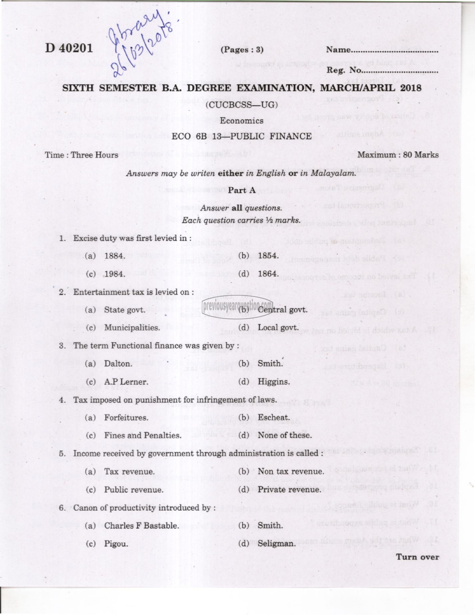 Question Paper - Development of Economic Thought-1