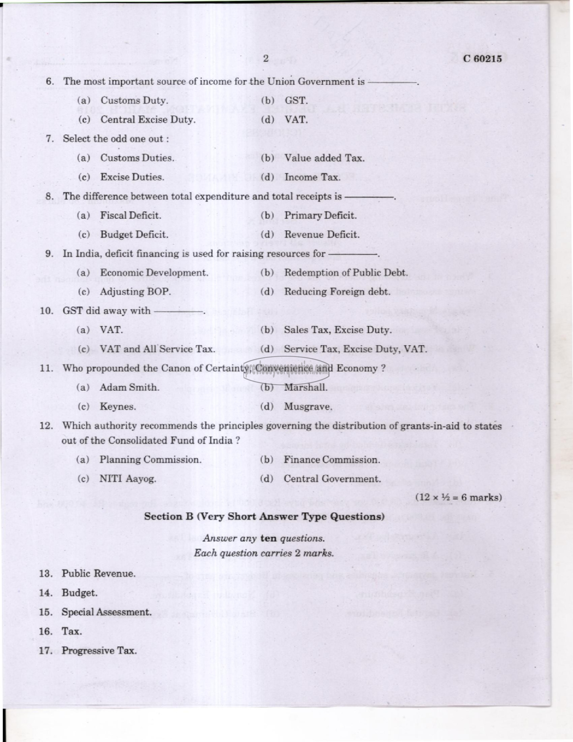 Question Paper - Development of Economic Thought-2