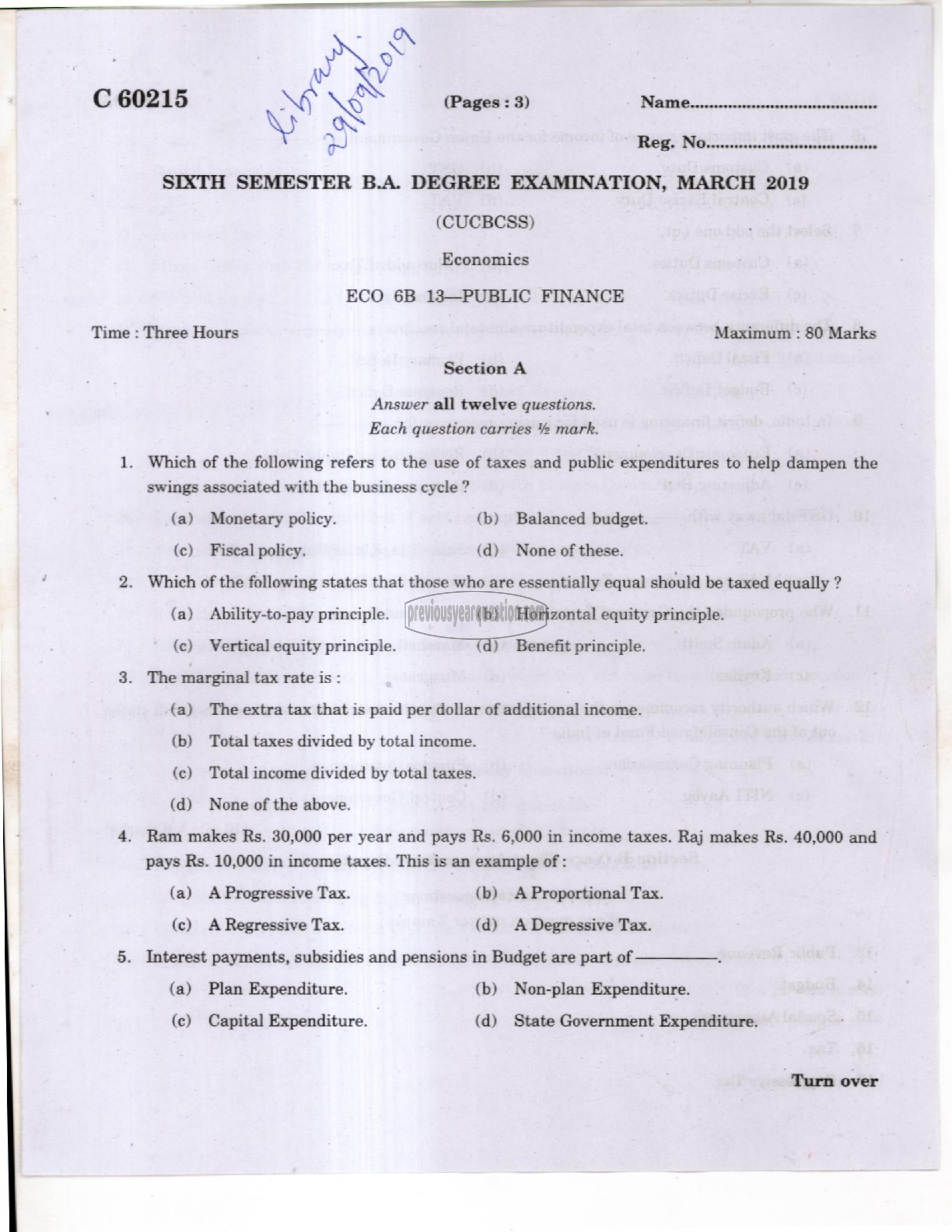 Question Paper - Development of Economic Thought-1