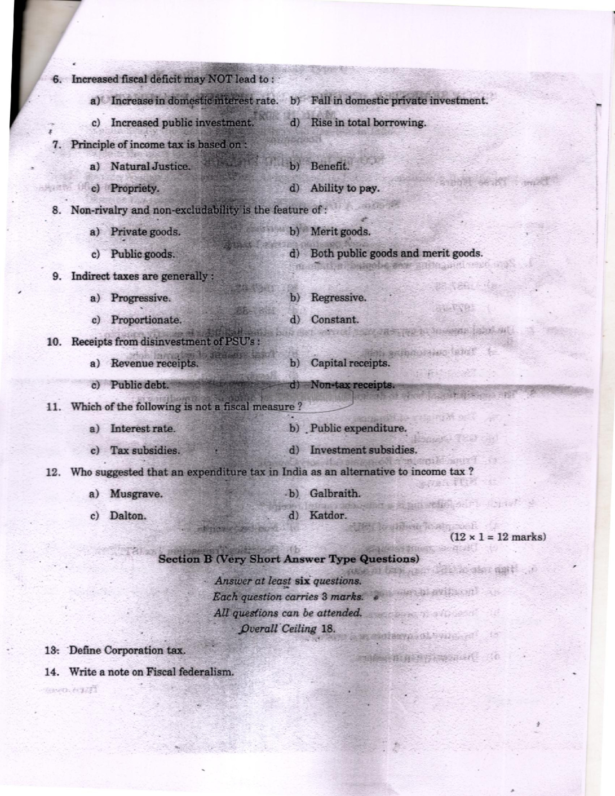 Question Paper - Development of Economic Thought-2