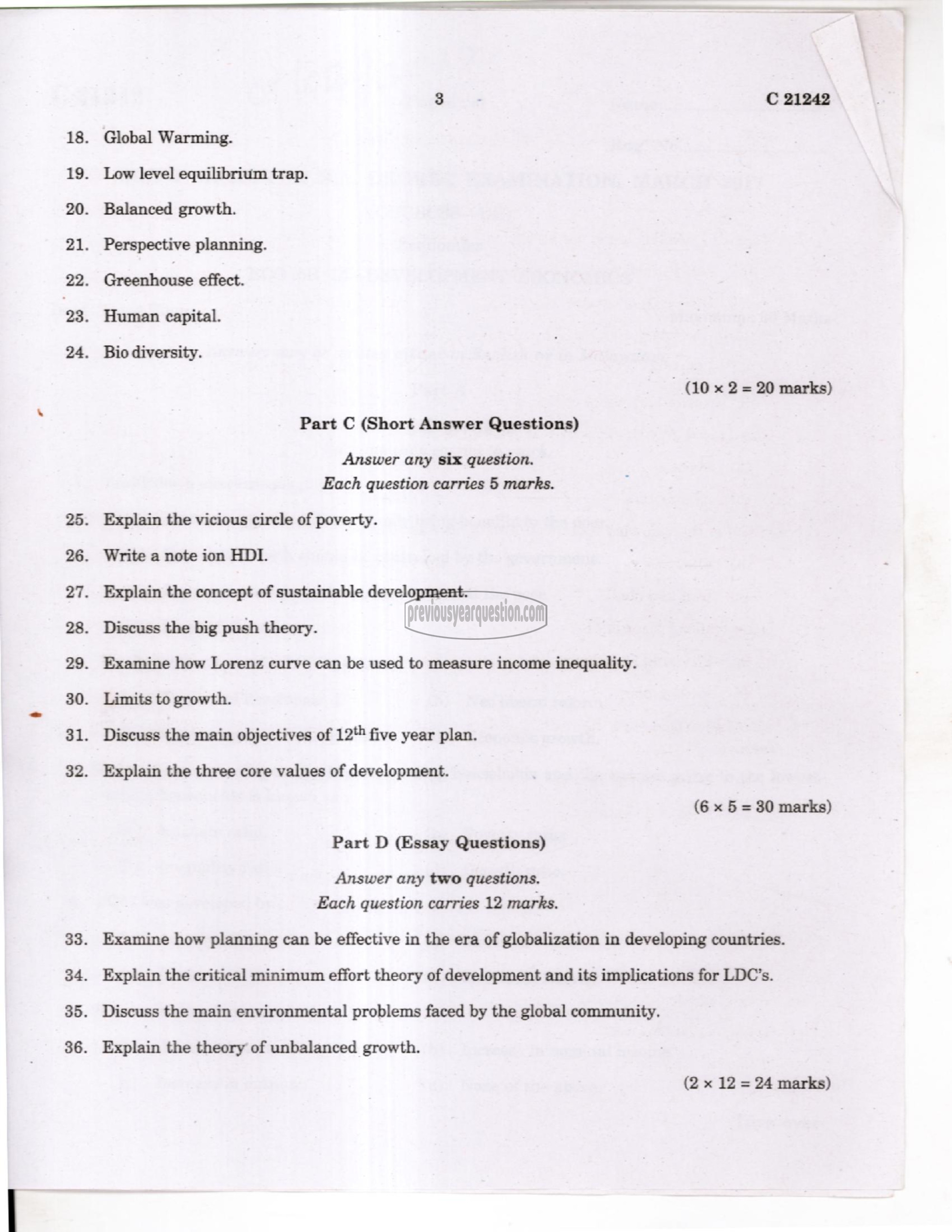 Question Paper - Economics of Growth and Development-3