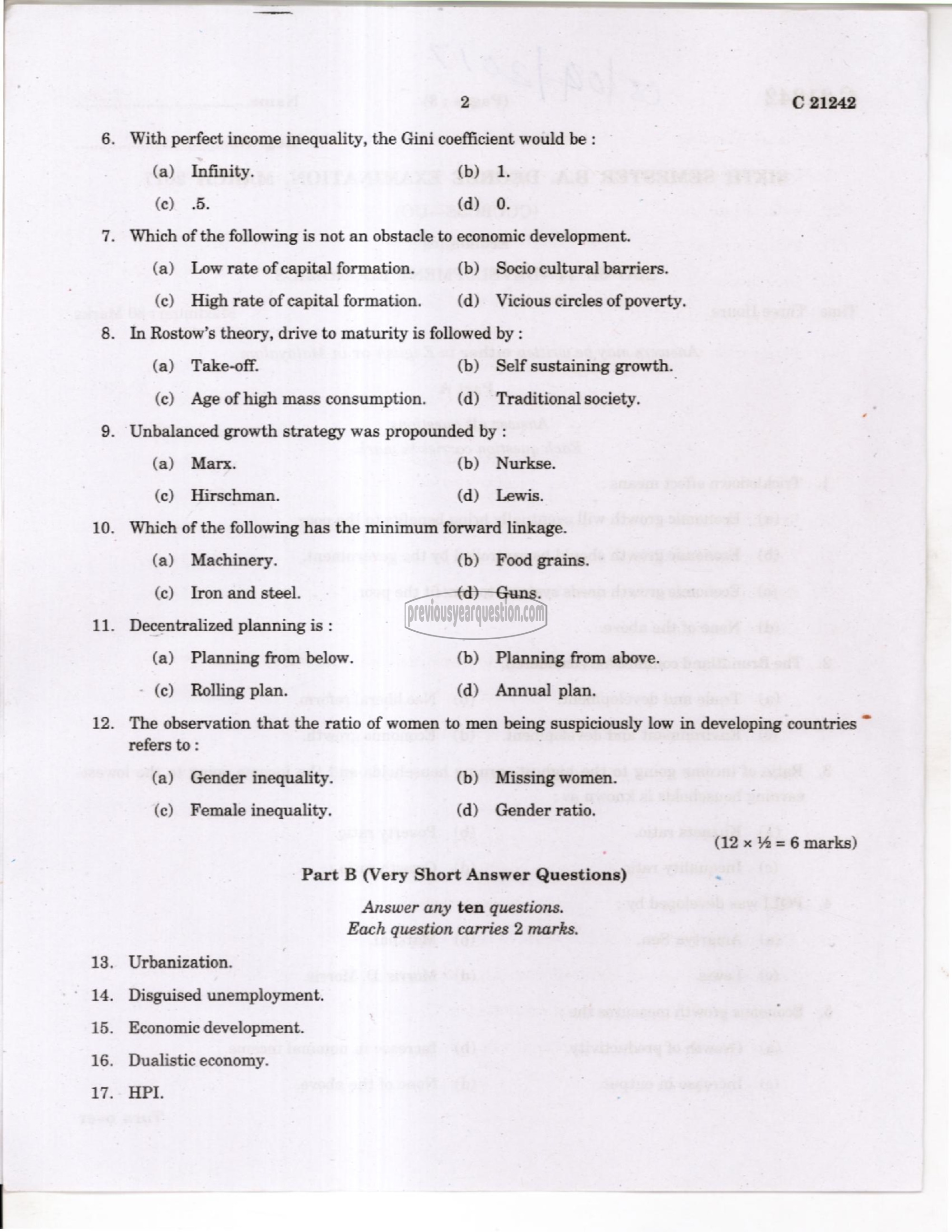 Question Paper - Economics of Growth and Development-2