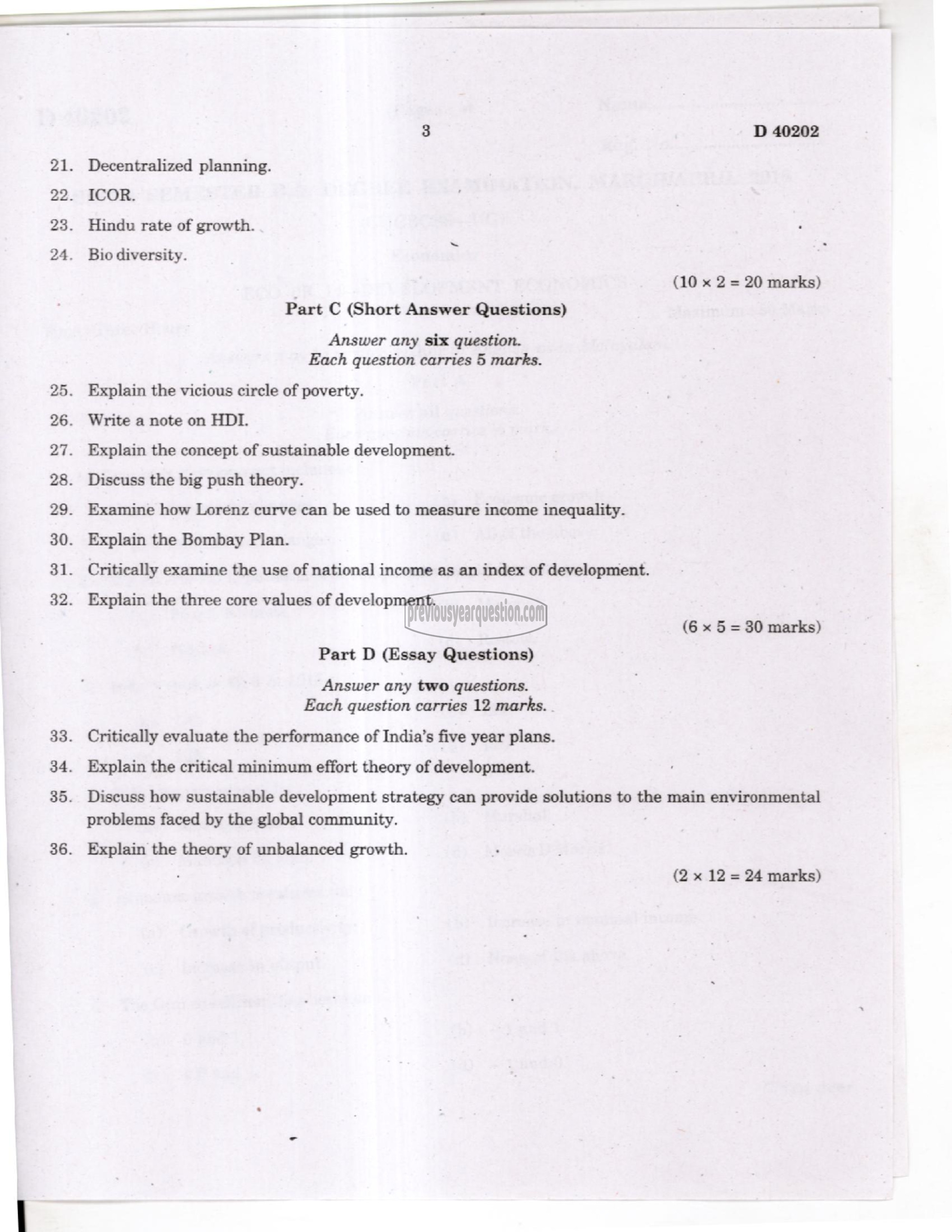 Question Paper - Economics of Growth and Development-3