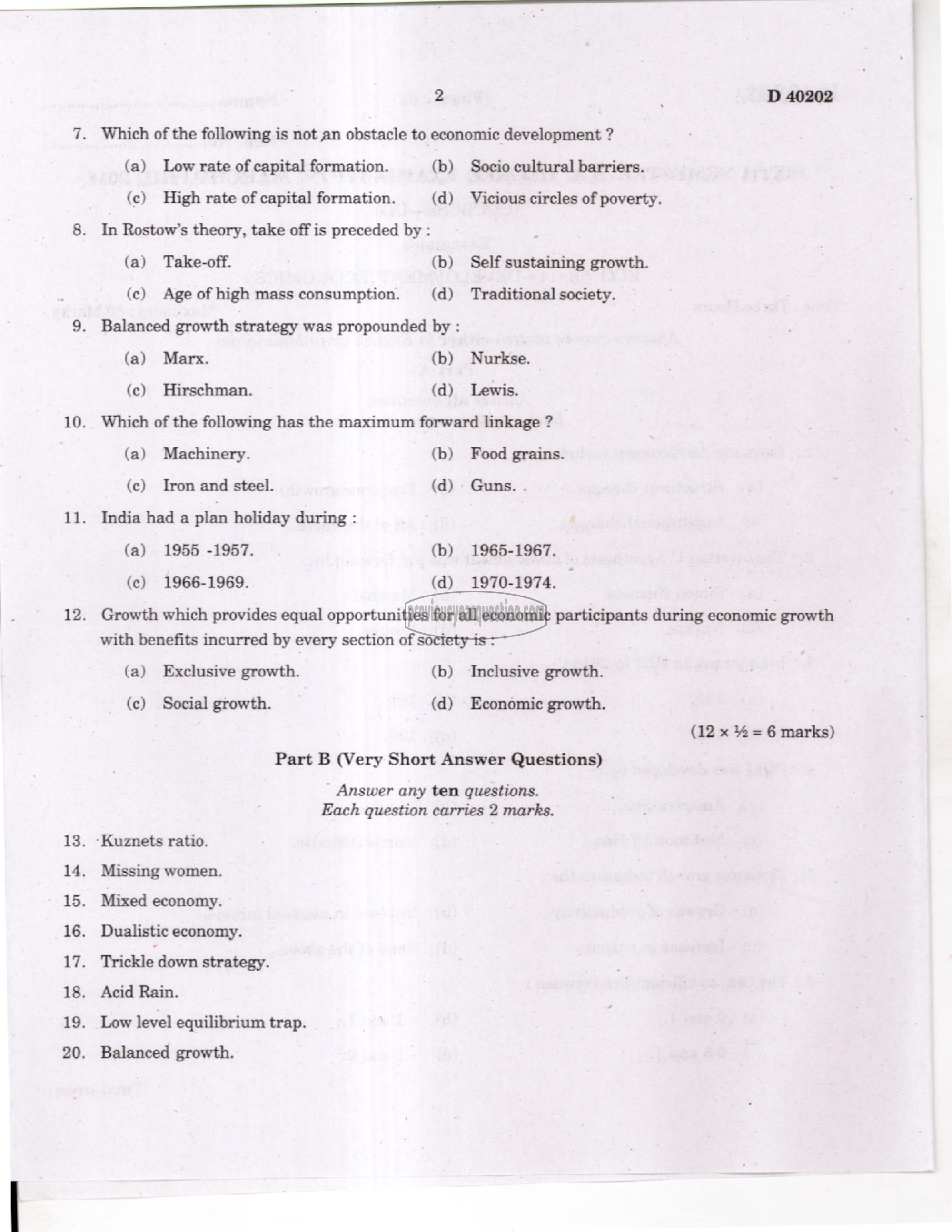 Question Paper - Economics of Growth and Development-2