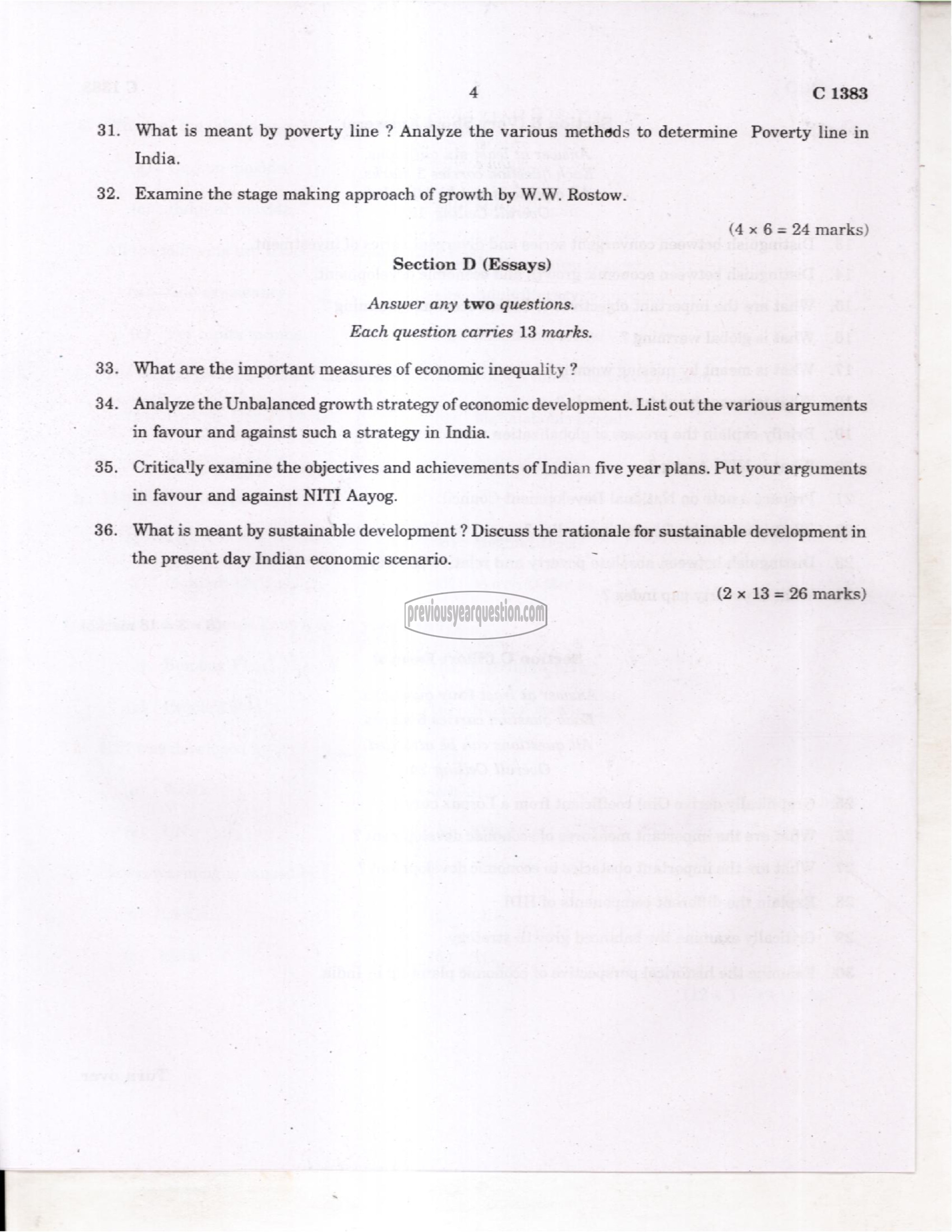 Question Paper - Economics of Growth and Development-4