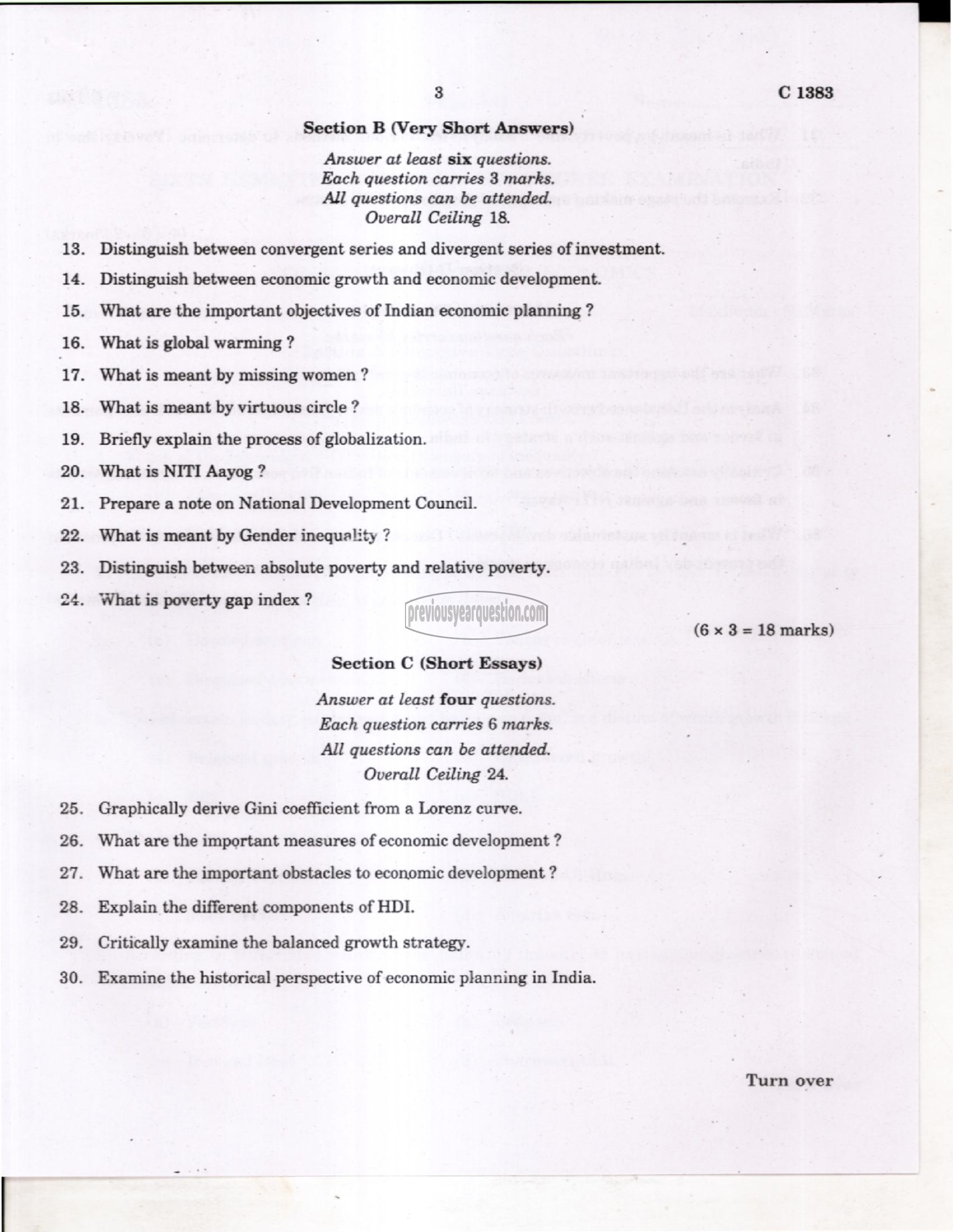 Question Paper - Economics of Growth and Development-3