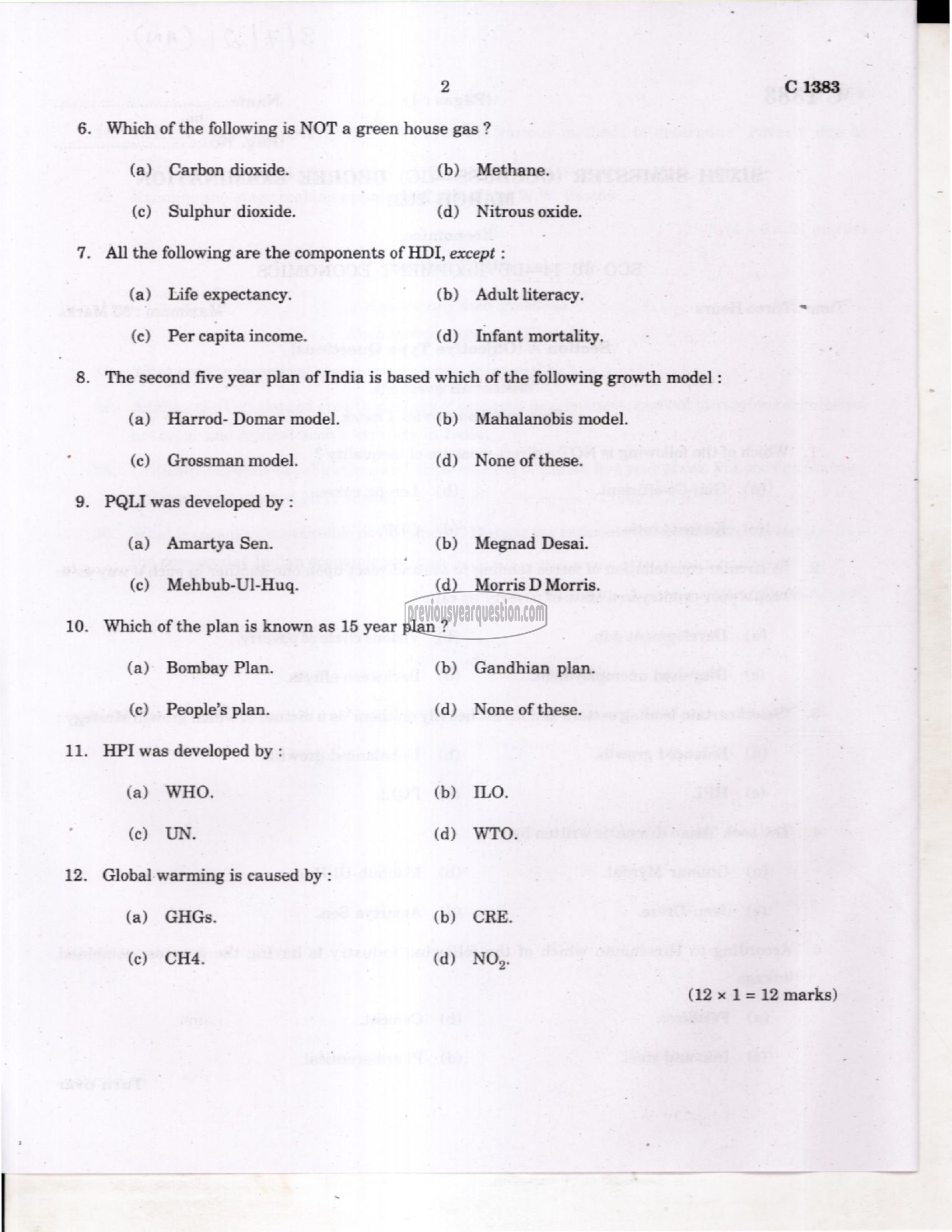 Question Paper - Economics of Growth and Development-2