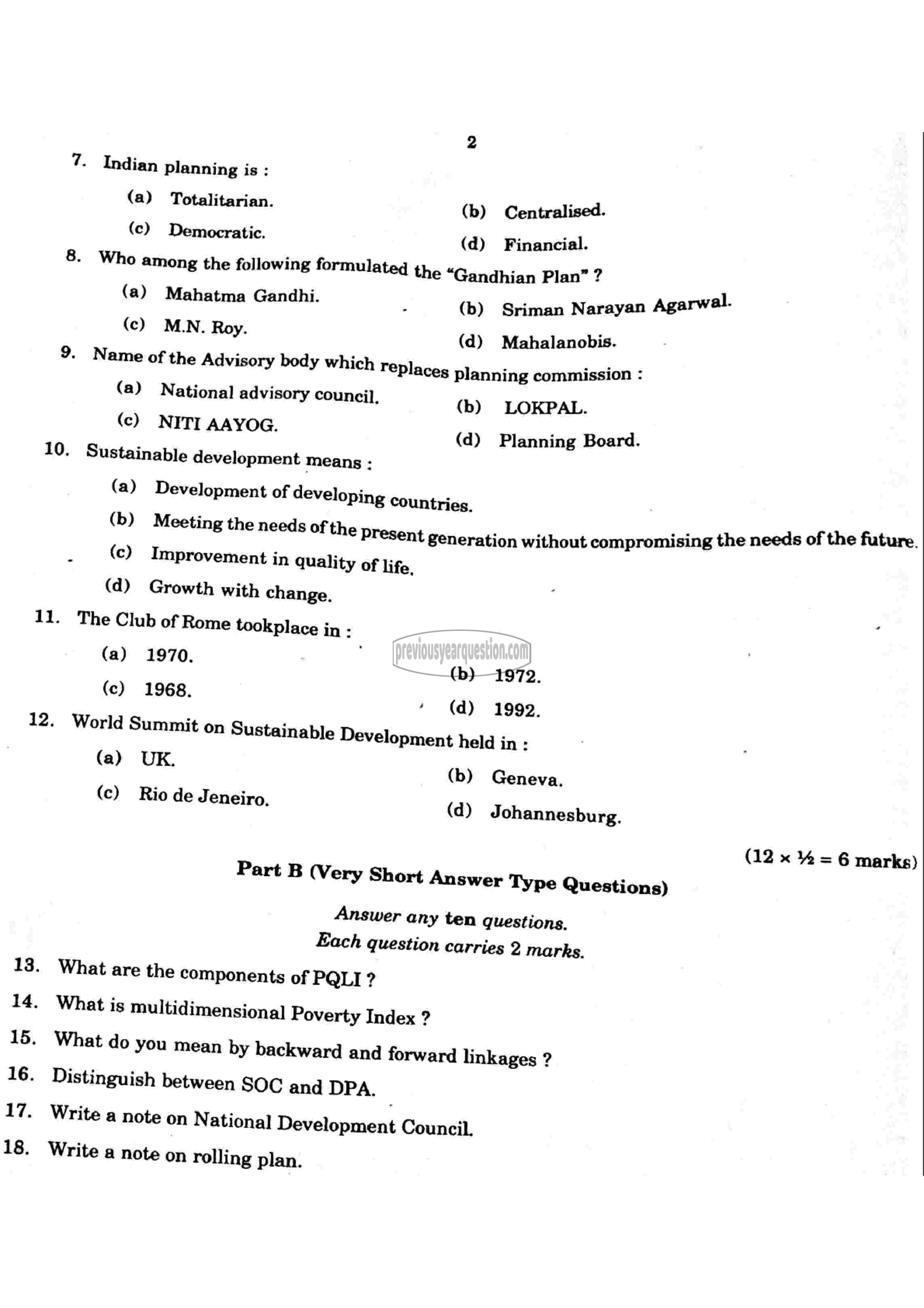 Question Paper - Economics of Growth and Development-2