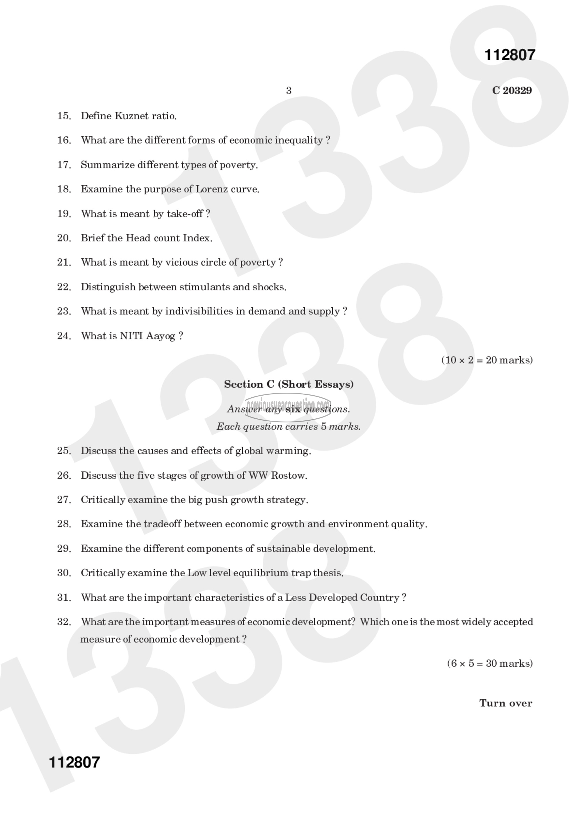 Question Paper - Economics of Growth and Development-3