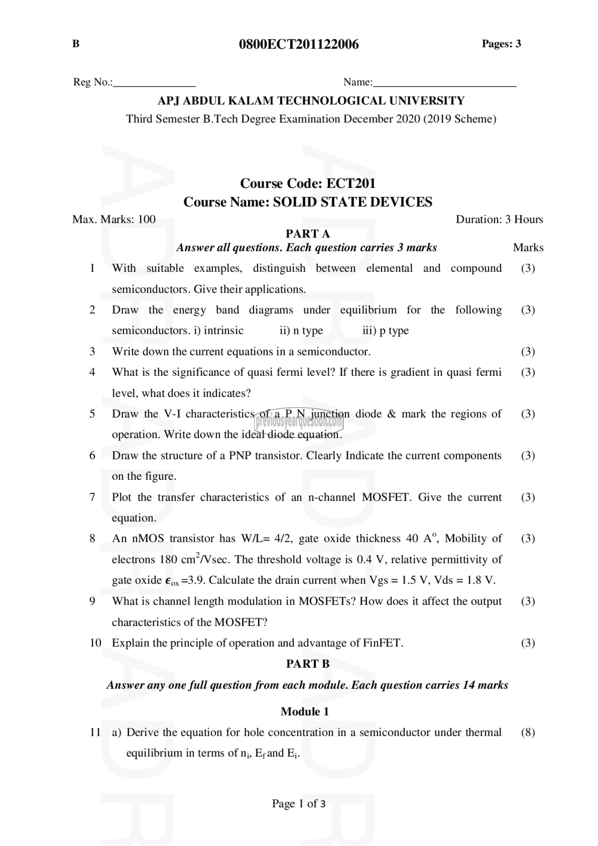 Question Paper - SOLID STATE DEVICES-1