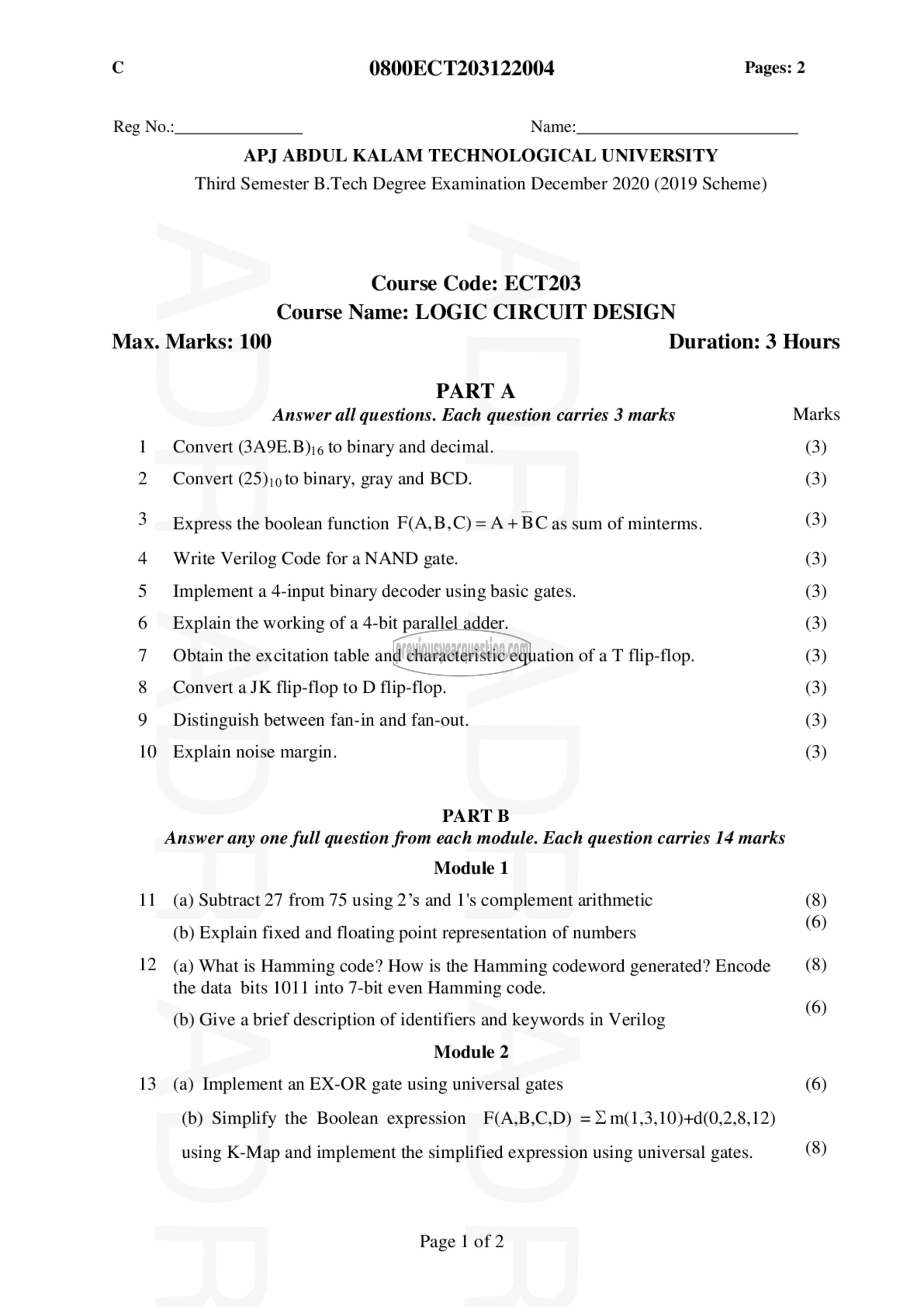 Question Paper - LOGIC CIRCUIT DESIGN-1