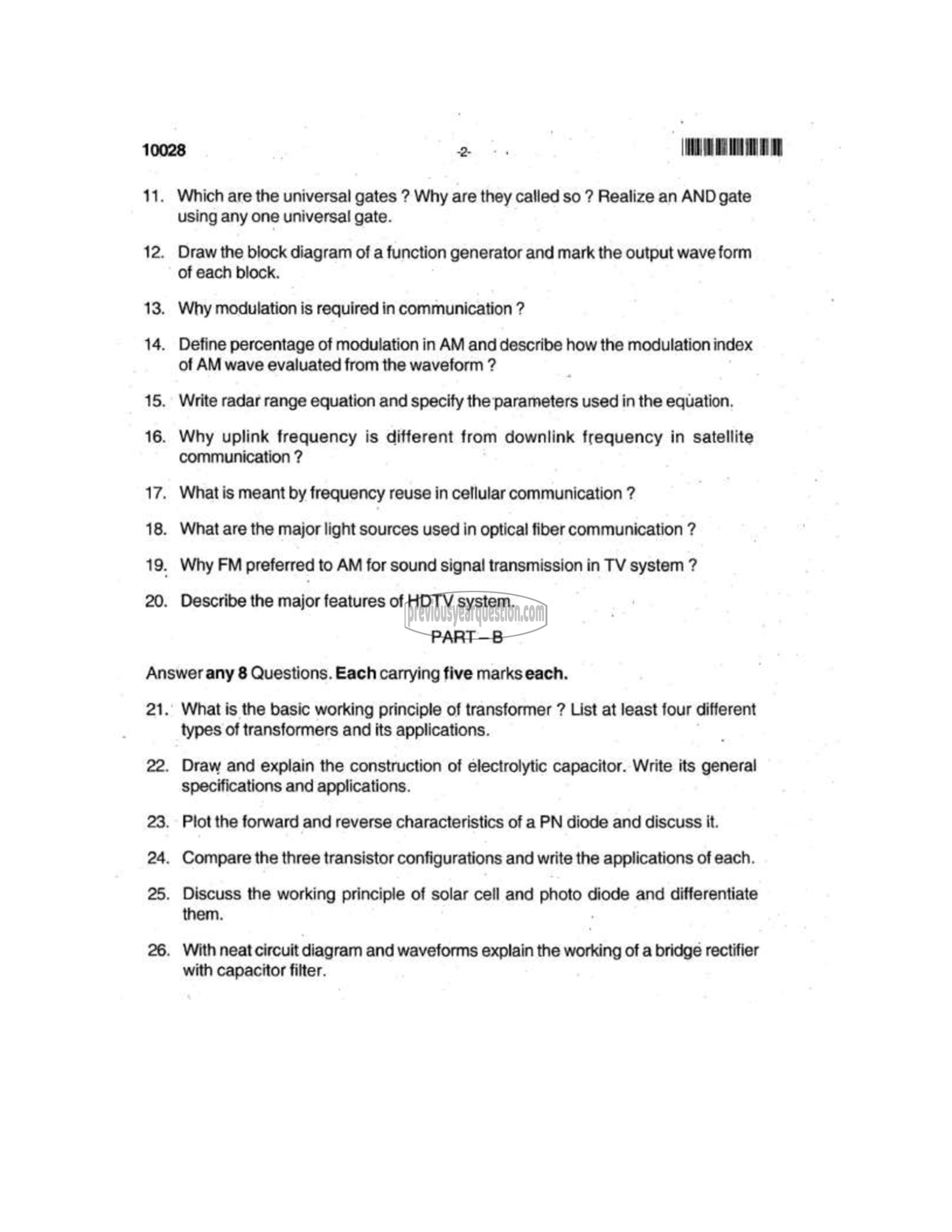 Question Paper - BASICS OF ELECTRONICS ENGINEERING-2