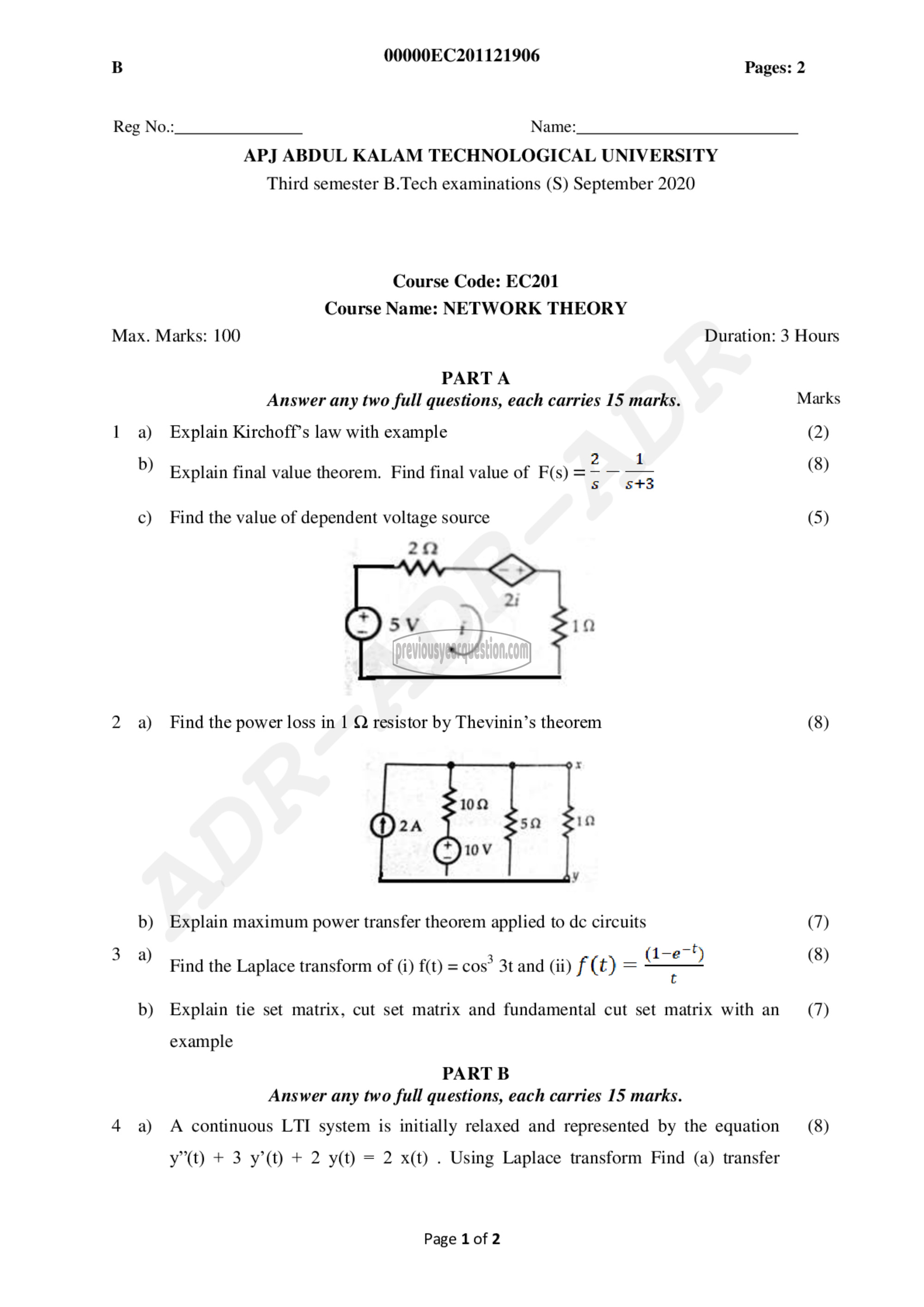 Question Paper - Network Theory-1